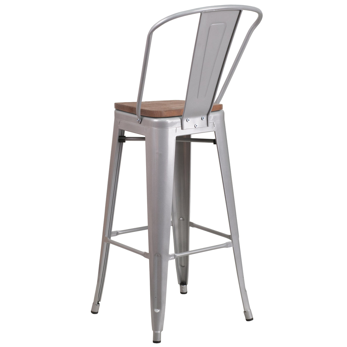 30" High Metal Barstool with Back and Wood Seat