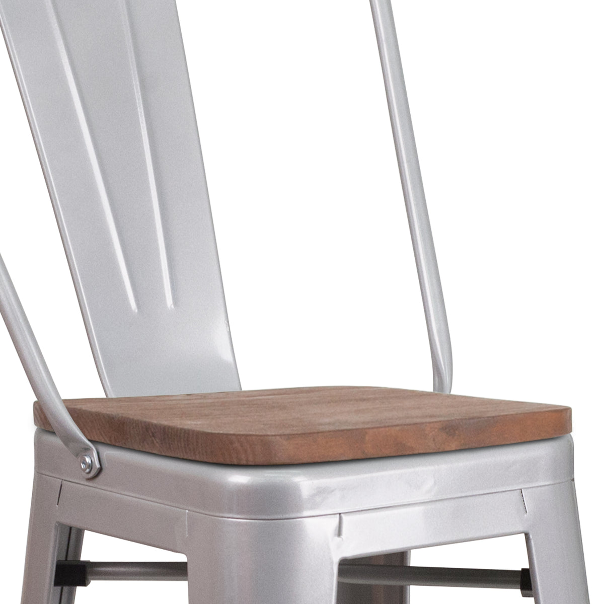 30" High Metal Barstool with Back and Wood Seat