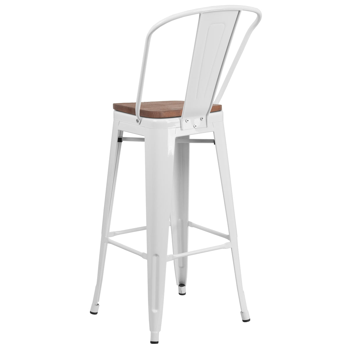 30" High Metal Barstool with Back and Wood Seat