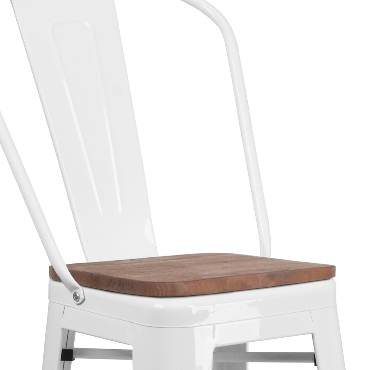 30" High Metal Barstool with Back and Wood Seat