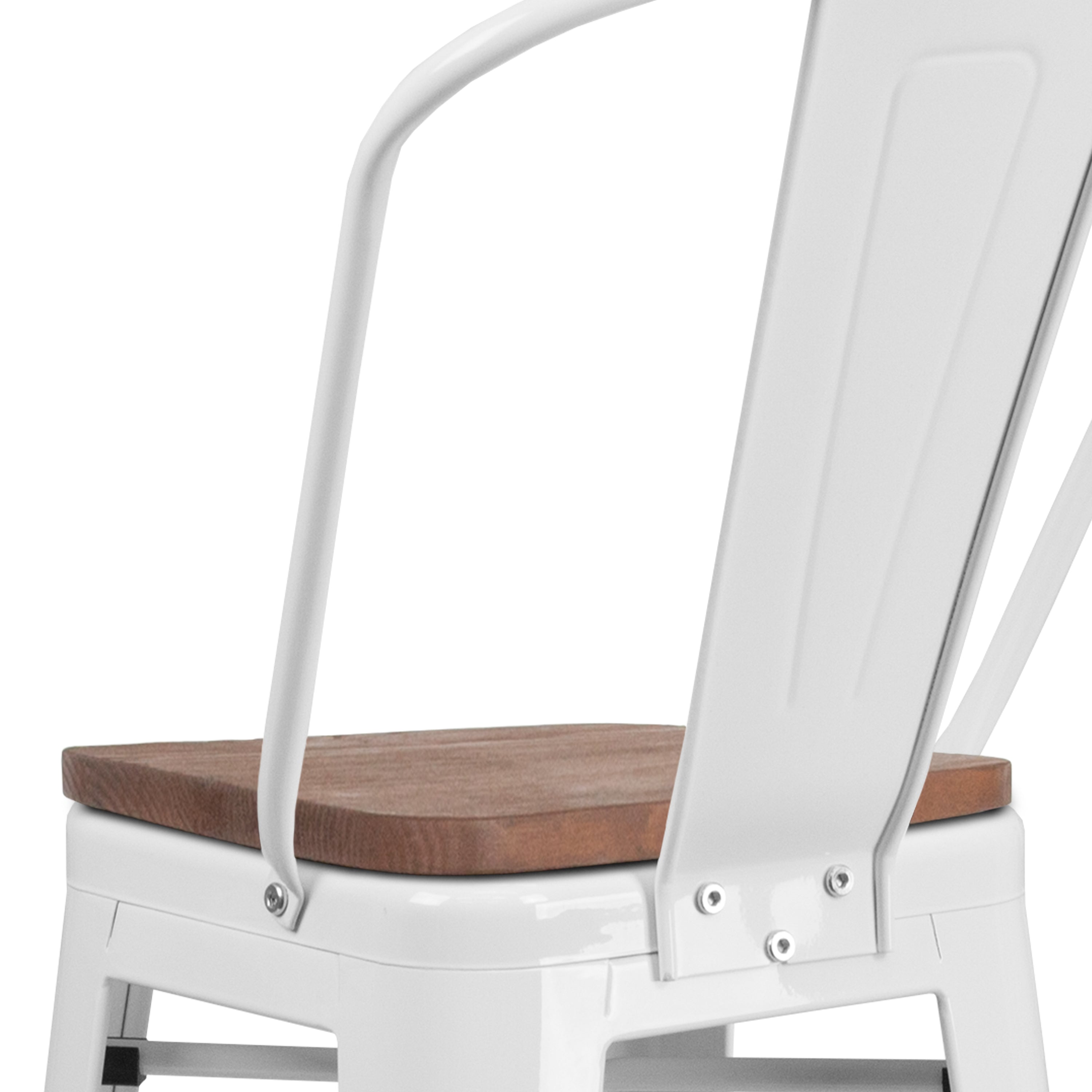 30" High Metal Barstool with Back and Wood Seat-Bar Stool-Flash Furniture-Wall2Wall Furnishings