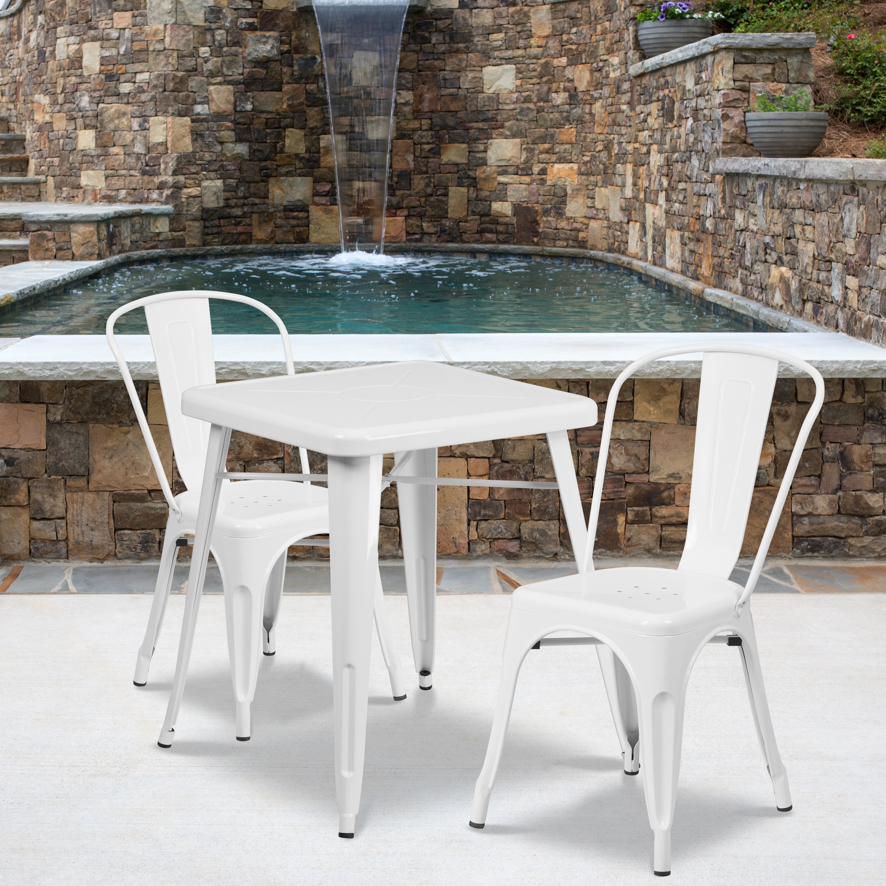 Commercial Grade 23.75" Square Metal Indoor-Outdoor Table Set with 2 Stack Chairs-Indoor/Outdoor Dining Sets-Flash Furniture-Wall2Wall Furnishings