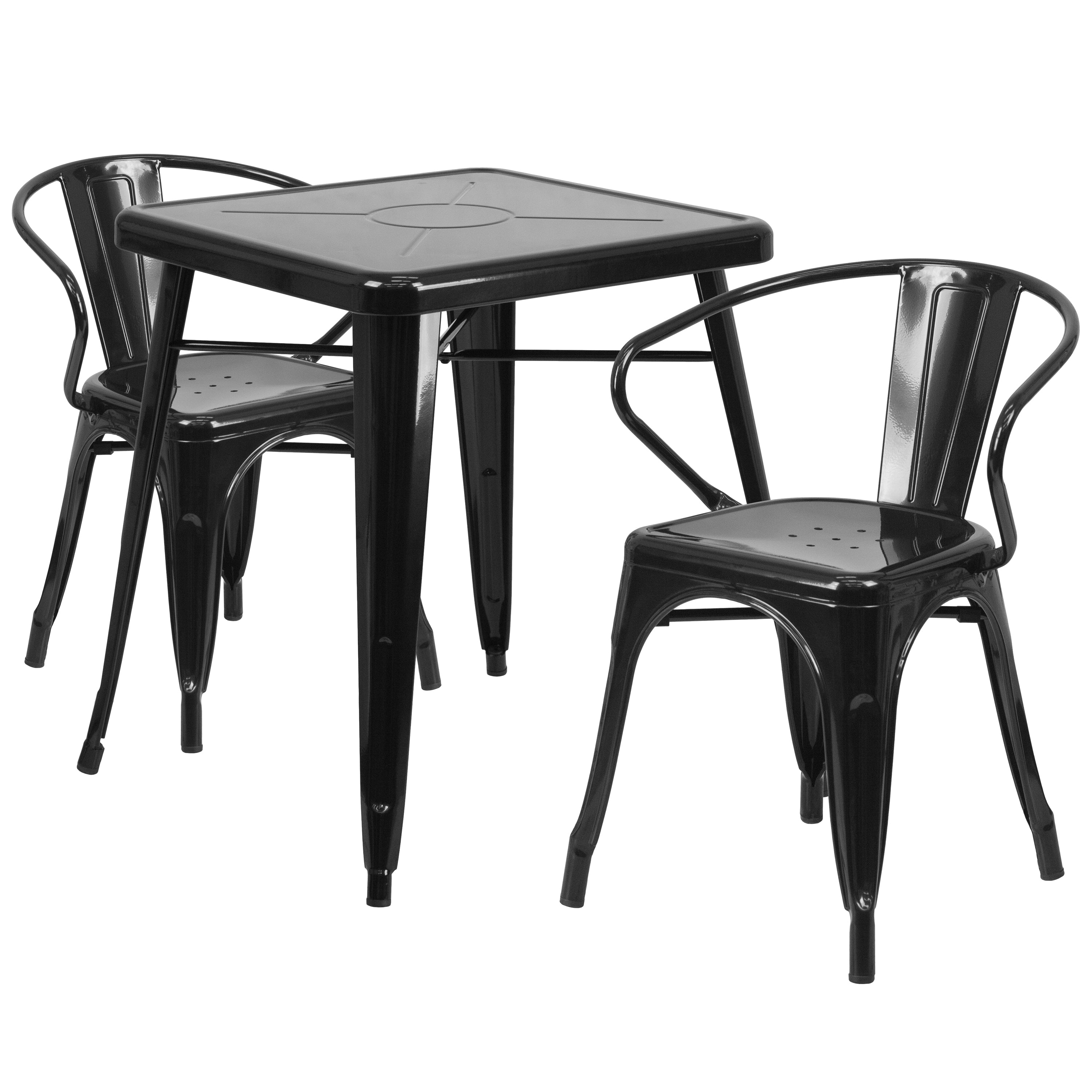 Commercial Grade 23.75" Square Metal Indoor-Outdoor Table Set with 2 Arm Chairs-Indoor/Outdoor Dining Sets-Flash Furniture-Wall2Wall Furnishings
