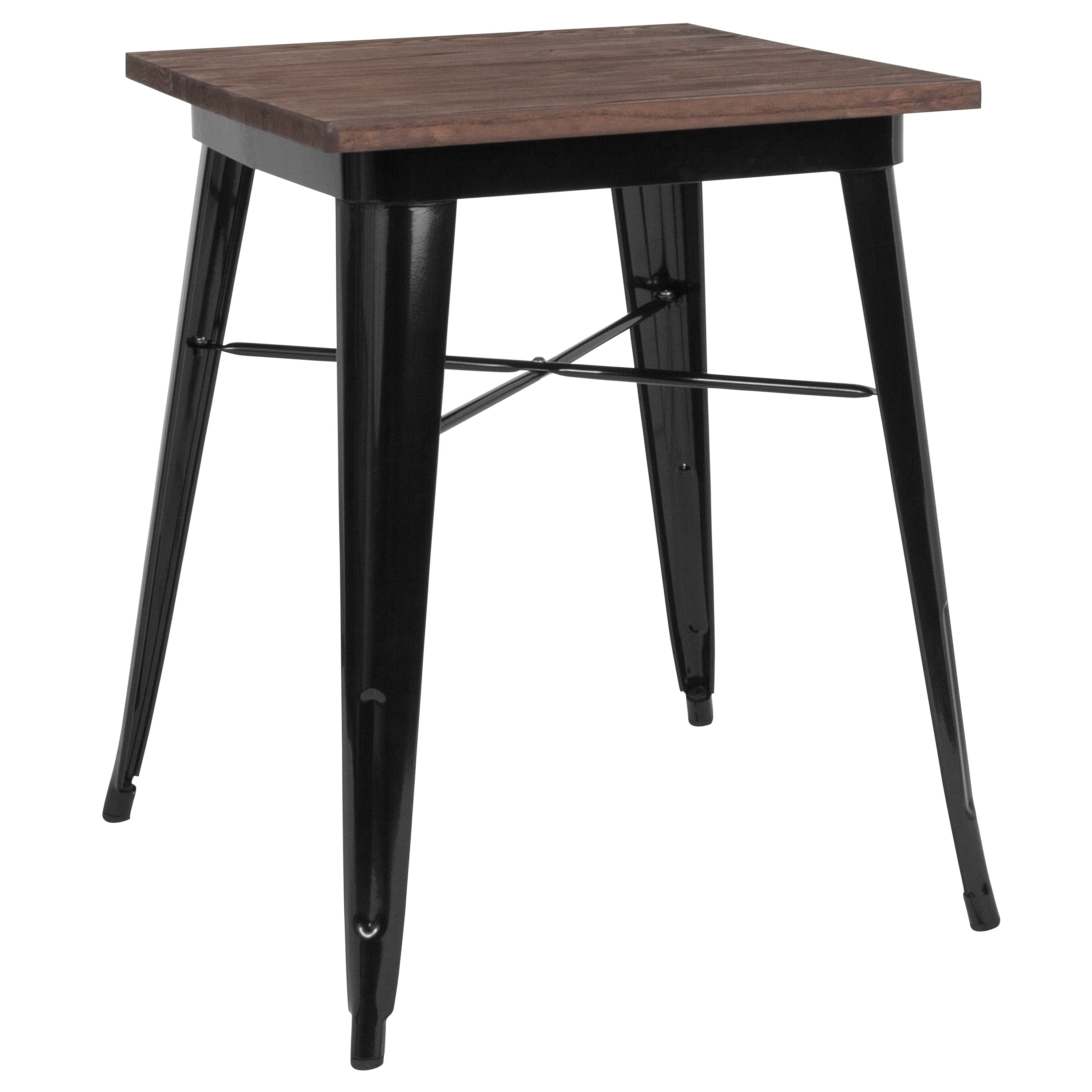 23.5" Square Metal Indoor Table with Rustic Wood Top-Metal/ Colorful Restaurant Table-Flash Furniture-Wall2Wall Furnishings