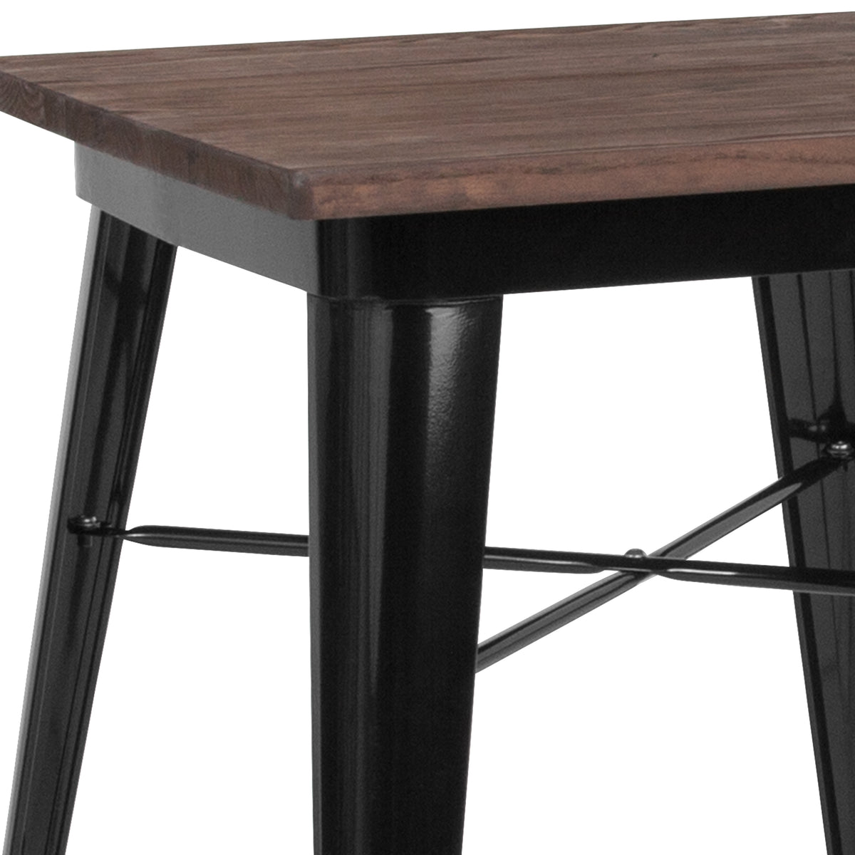 23.5" Square Metal Indoor Table with Rustic Wood Top