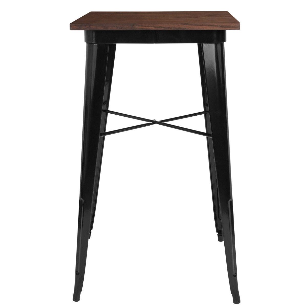 23.5" Square Metal Indoor Bar Height Table with Rustic Wood Top