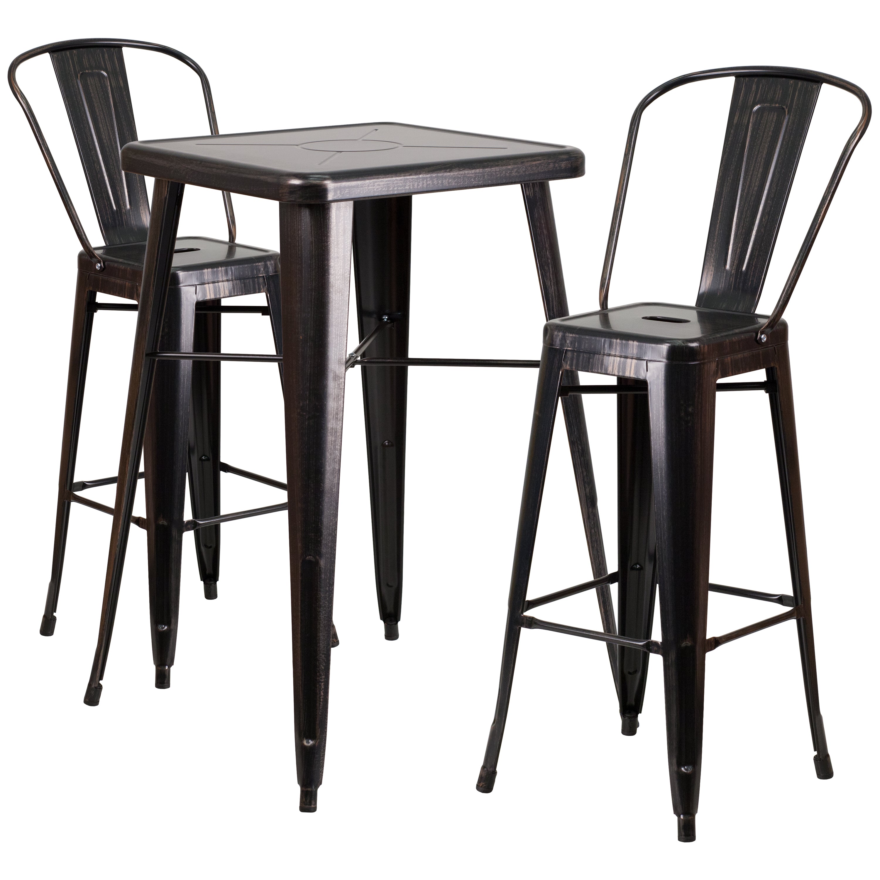 Commercial Grade 23.75" Square Metal Indoor-Outdoor Bar Table Set with 2 Stools with Backs-Indoor/Outdoor Dining Sets-Flash Furniture-Wall2Wall Furnishings