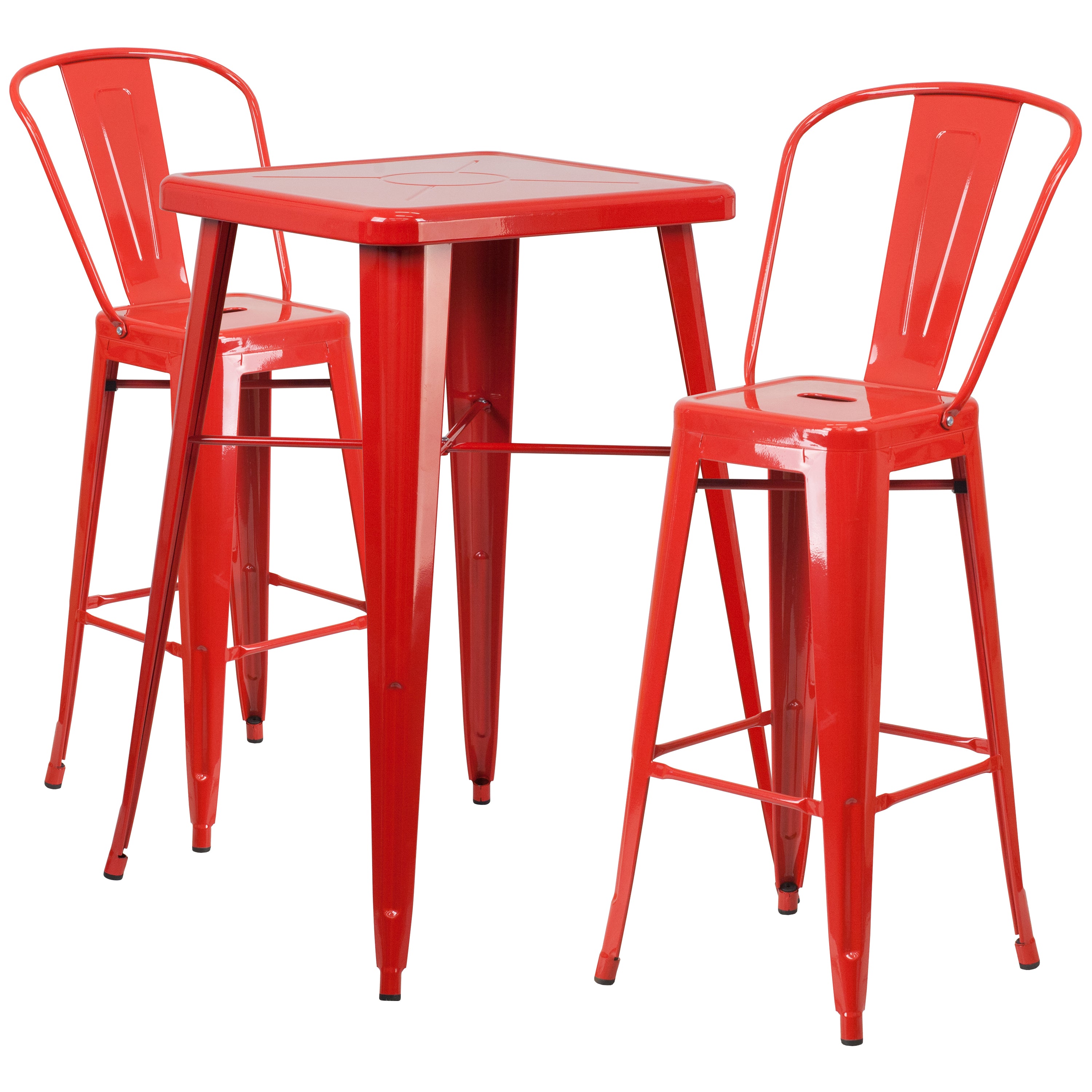 Commercial Grade 23.75" Square Metal Indoor-Outdoor Bar Table Set with 2 Stools with Backs-Indoor/Outdoor Dining Sets-Flash Furniture-Wall2Wall Furnishings