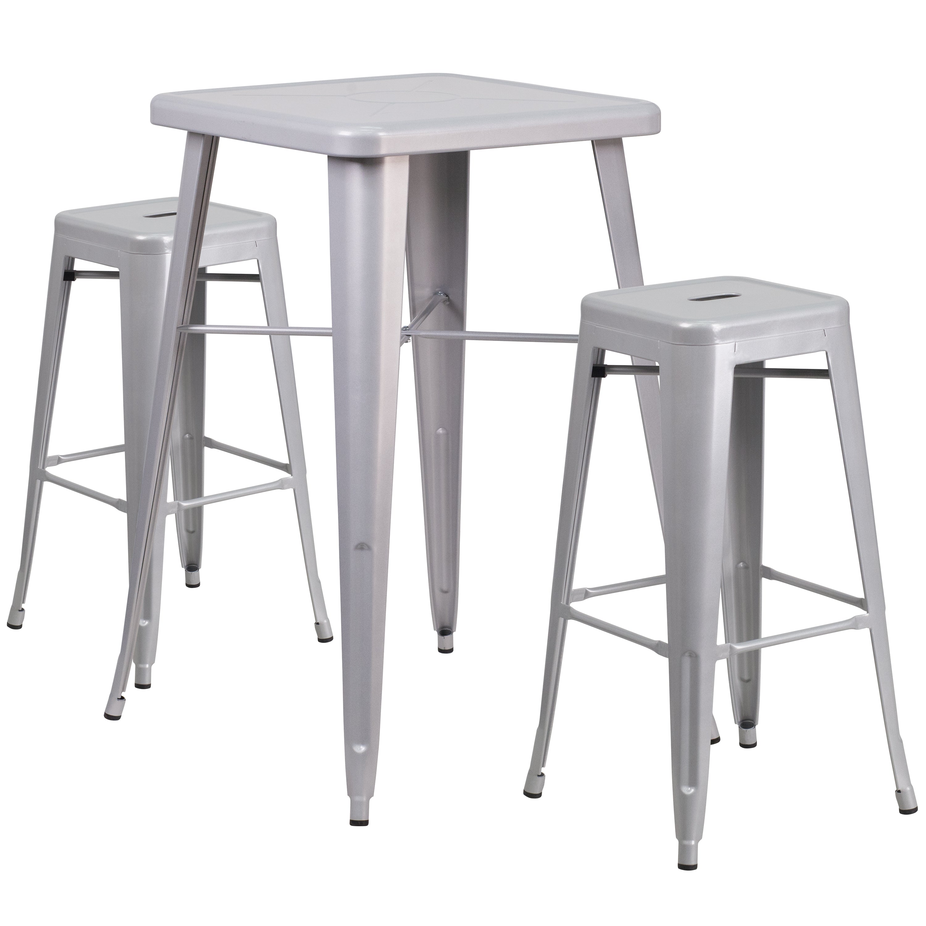 Commercial Grade 23.75" Square Metal Indoor-Outdoor Bar Table Set with 2 Square Seat Backless Stools-Indoor/Outdoor Dining Sets-Flash Furniture-Wall2Wall Furnishings
