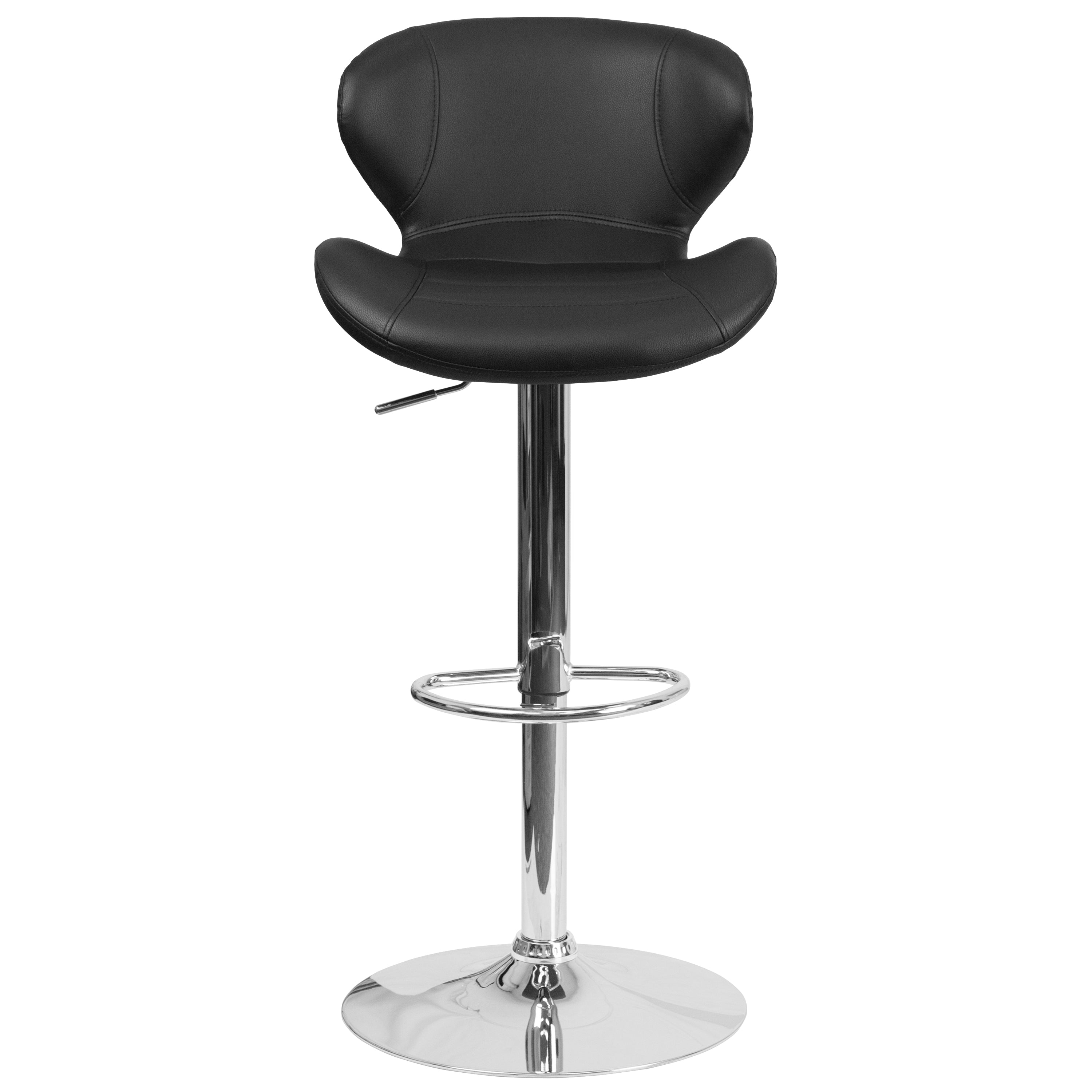 Contemporary Adjustable Height Barstool with Curved Back and Chrome Base-Bar Stool-Flash Furniture-Wall2Wall Furnishings