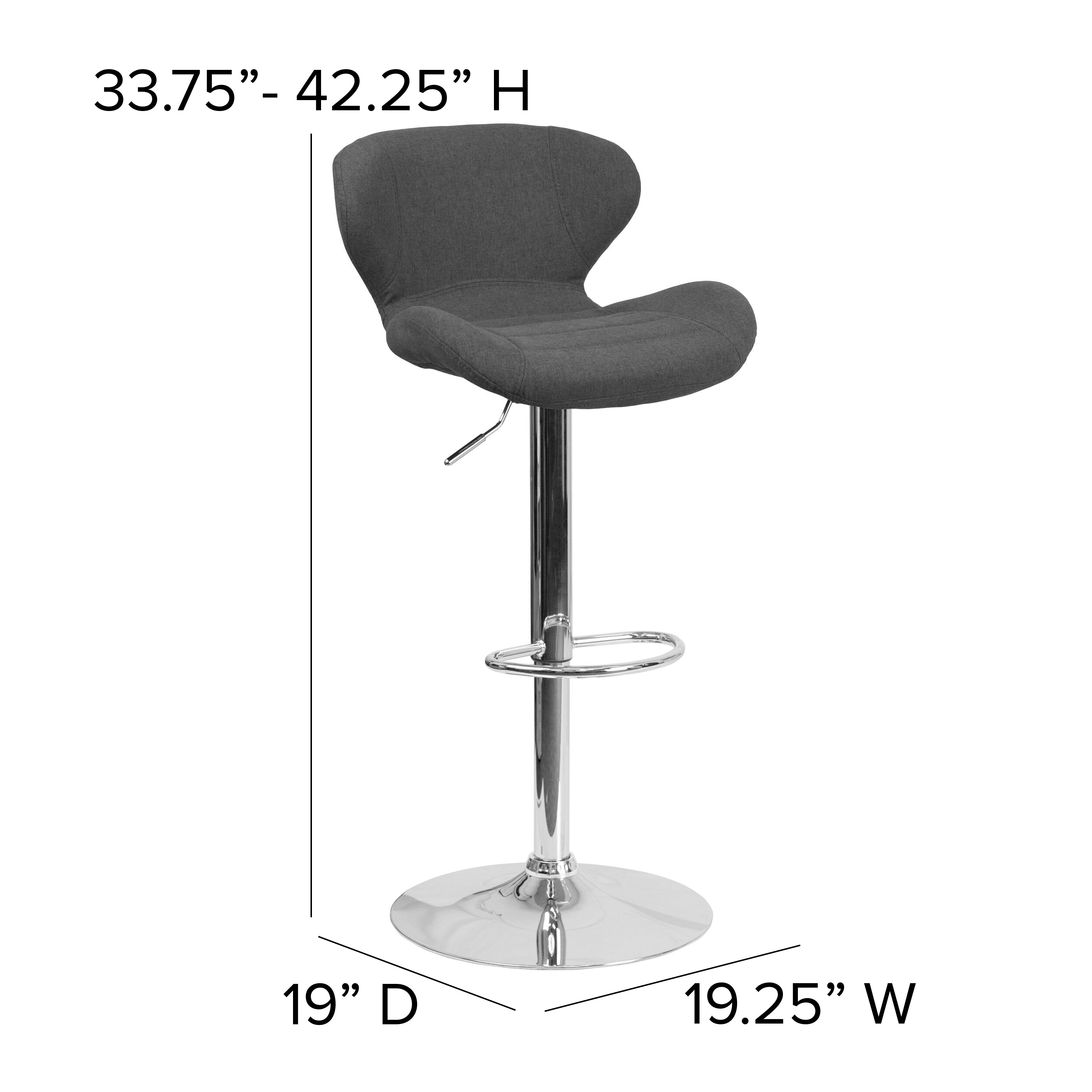 Contemporary Adjustable Height Barstool with Curved Back and Chrome Base