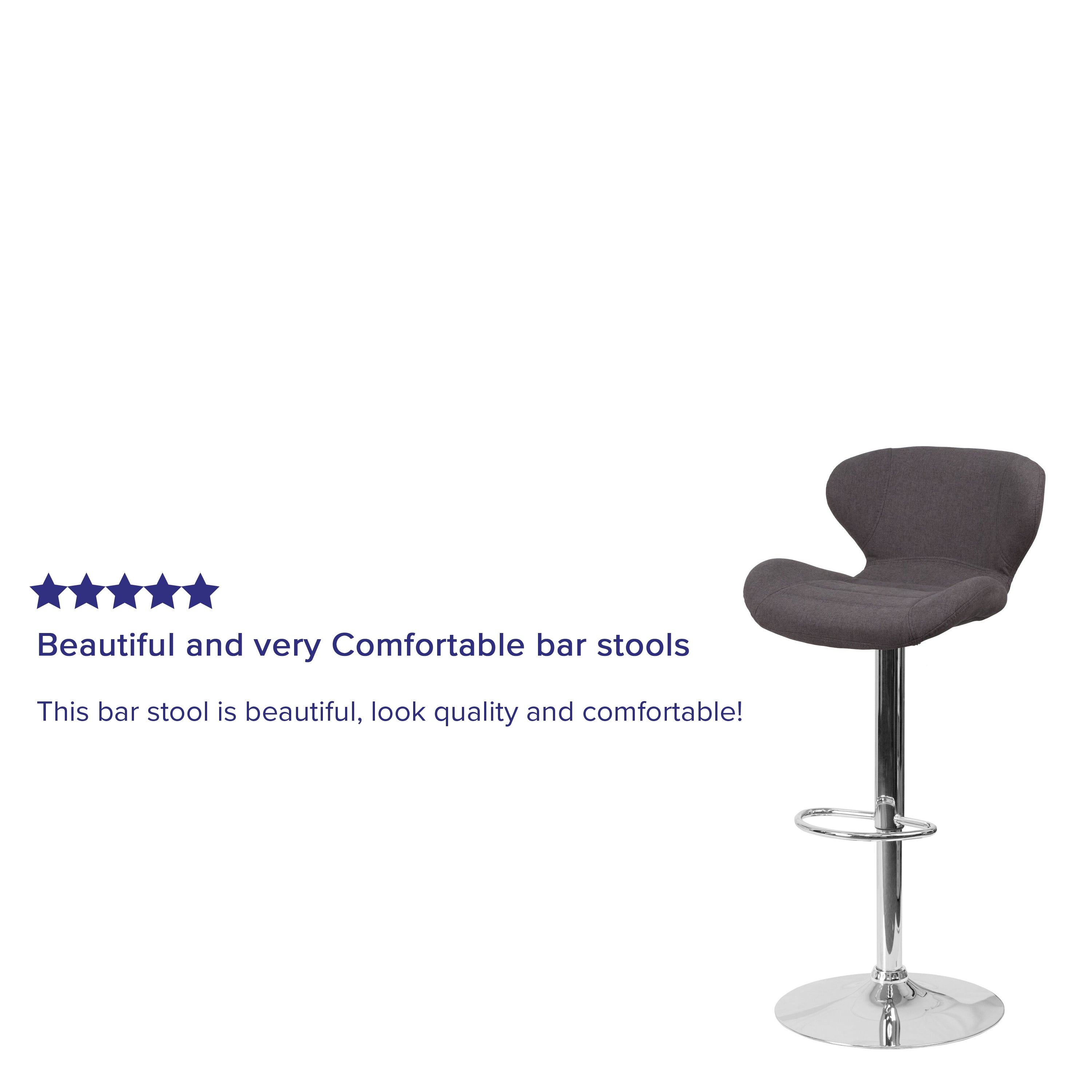 Contemporary Adjustable Height Barstool with Curved Back and Chrome Base