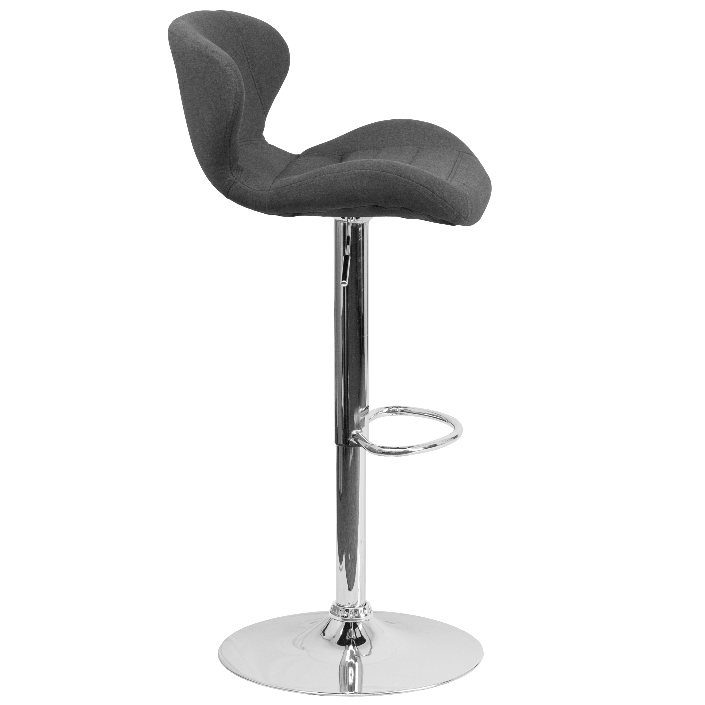 Contemporary Adjustable Height Barstool with Curved Back and Chrome Base