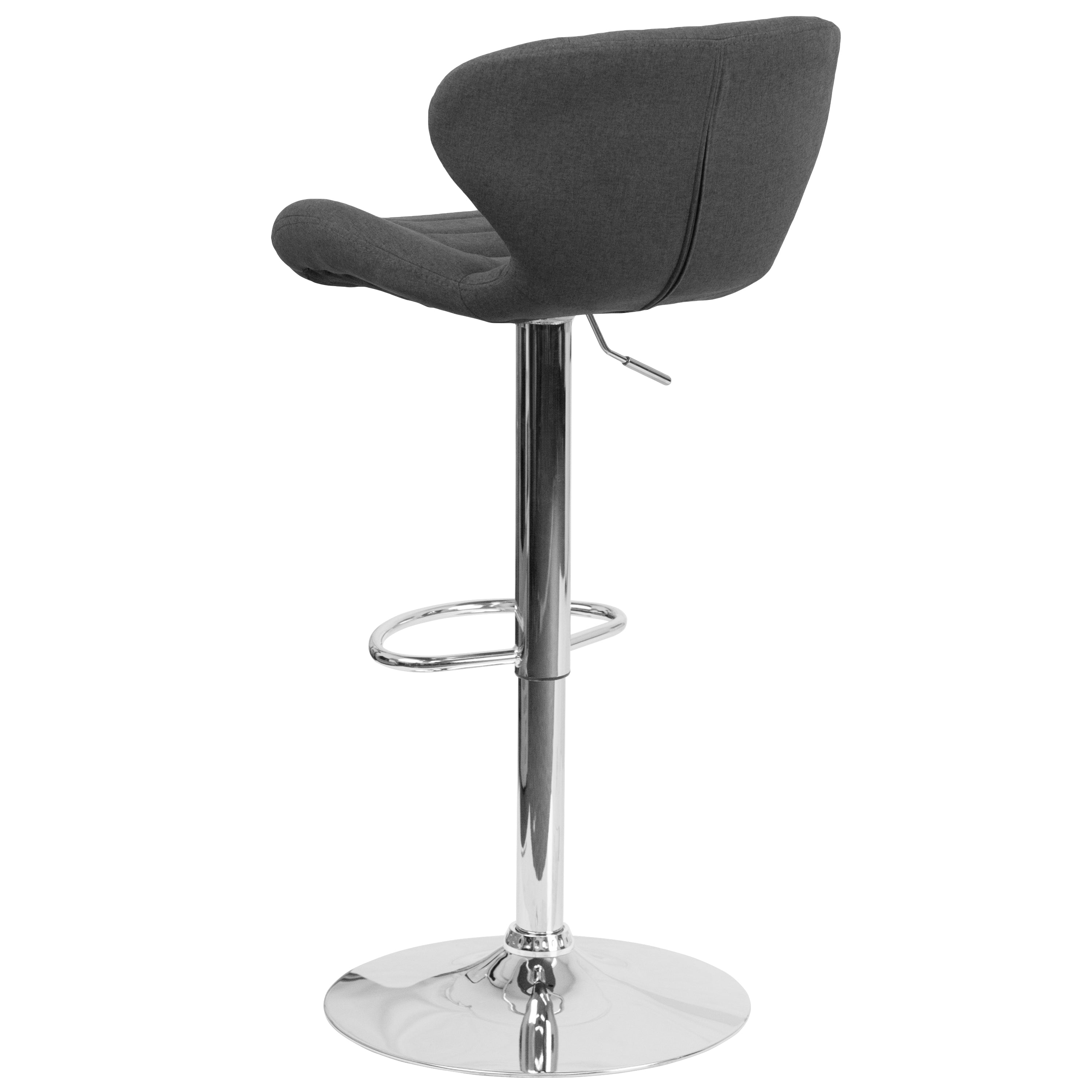 Contemporary Adjustable Height Barstool with Curved Back and Chrome Base