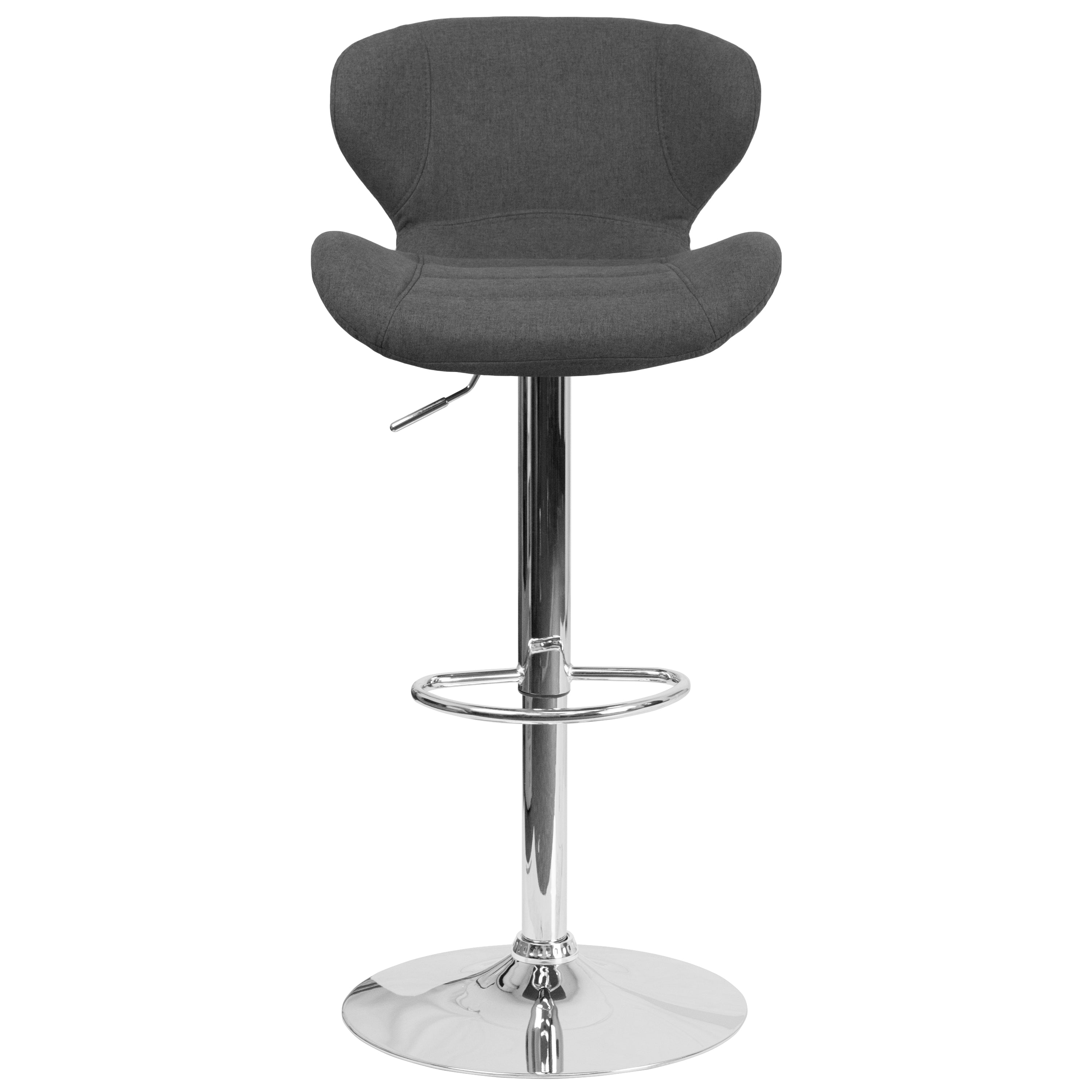 Contemporary Adjustable Height Barstool with Curved Back and Chrome Base