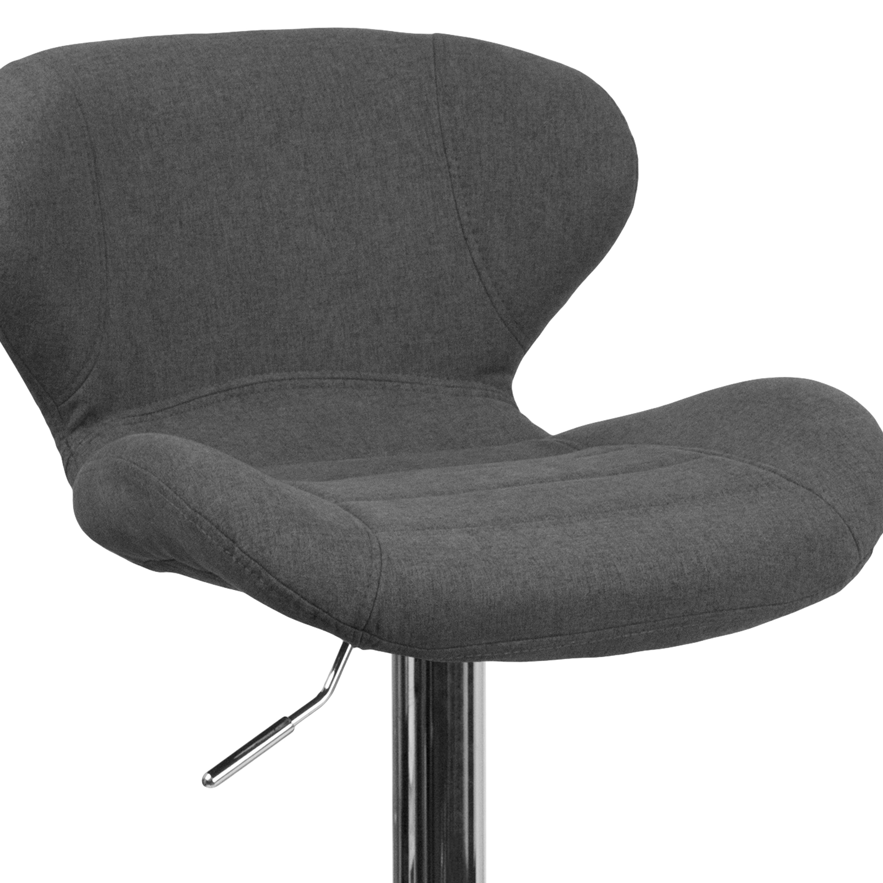 Contemporary Adjustable Height Barstool with Curved Back and Chrome Base