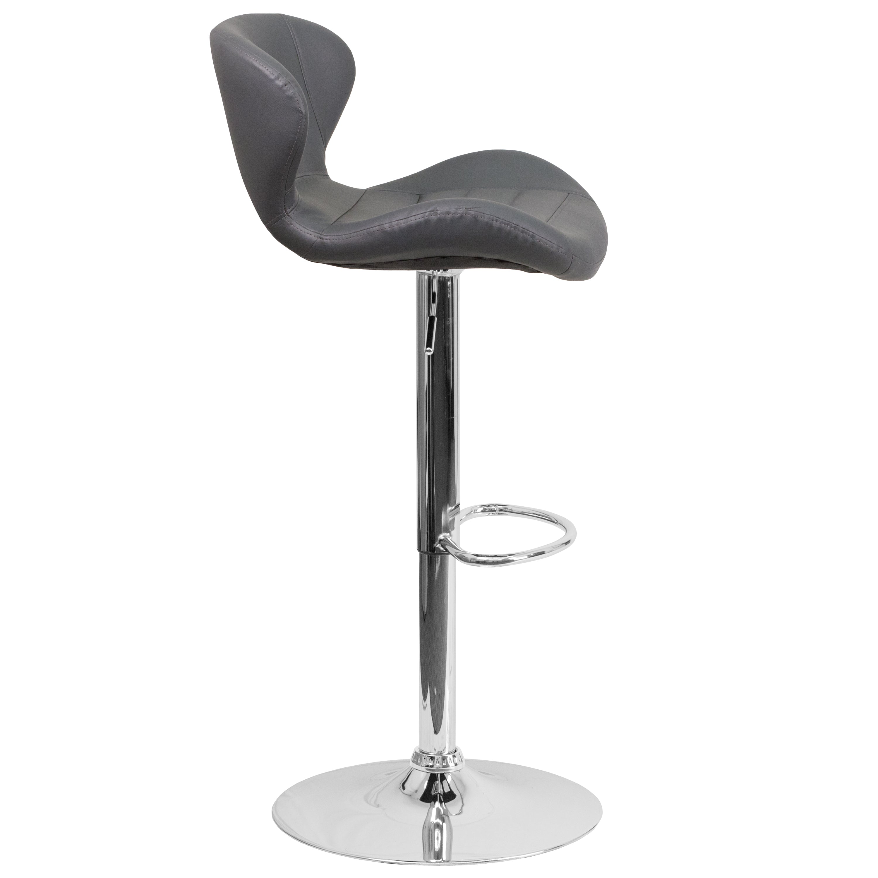 Contemporary Adjustable Height Barstool with Curved Back and Chrome Base