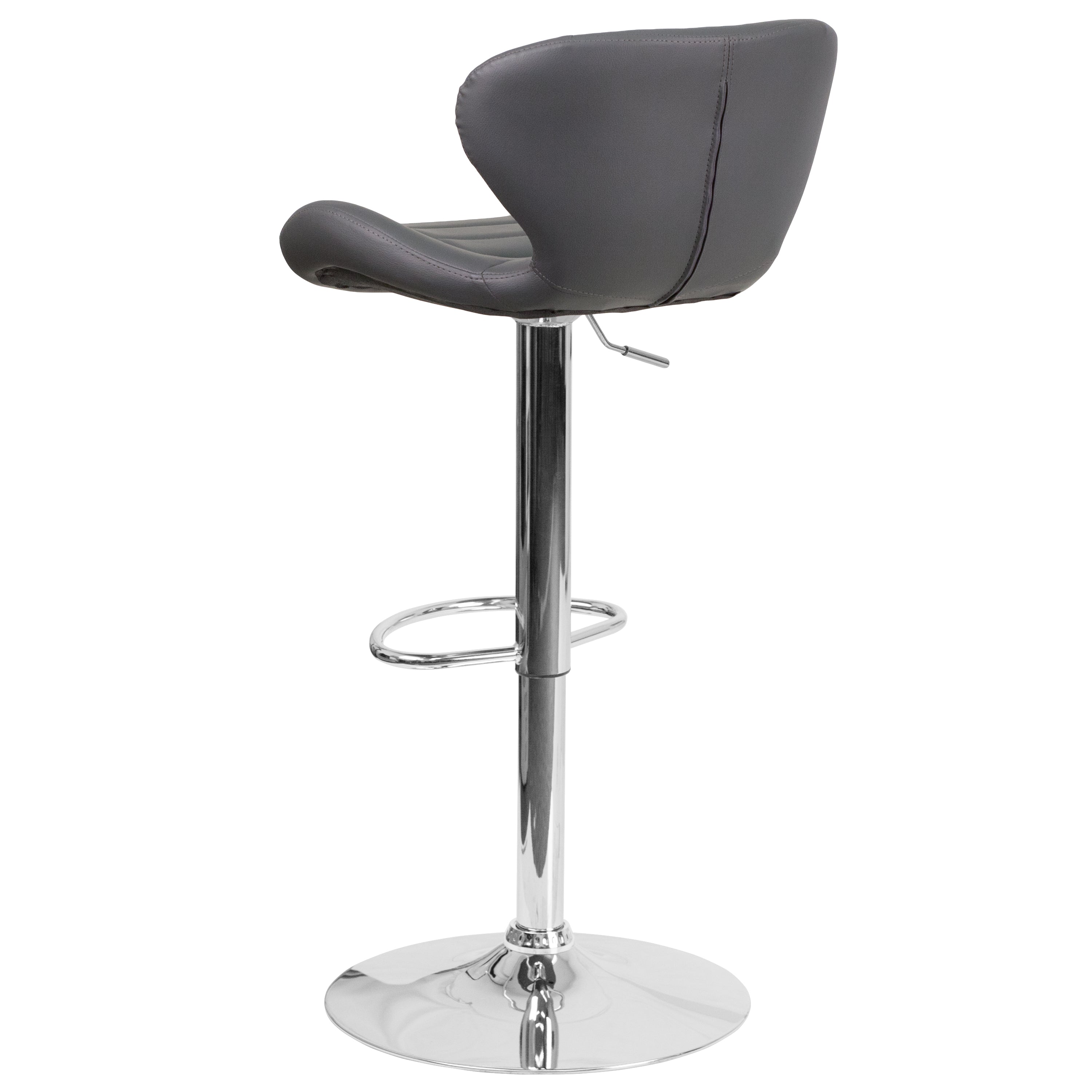 Contemporary Adjustable Height Barstool with Curved Back and Chrome Base