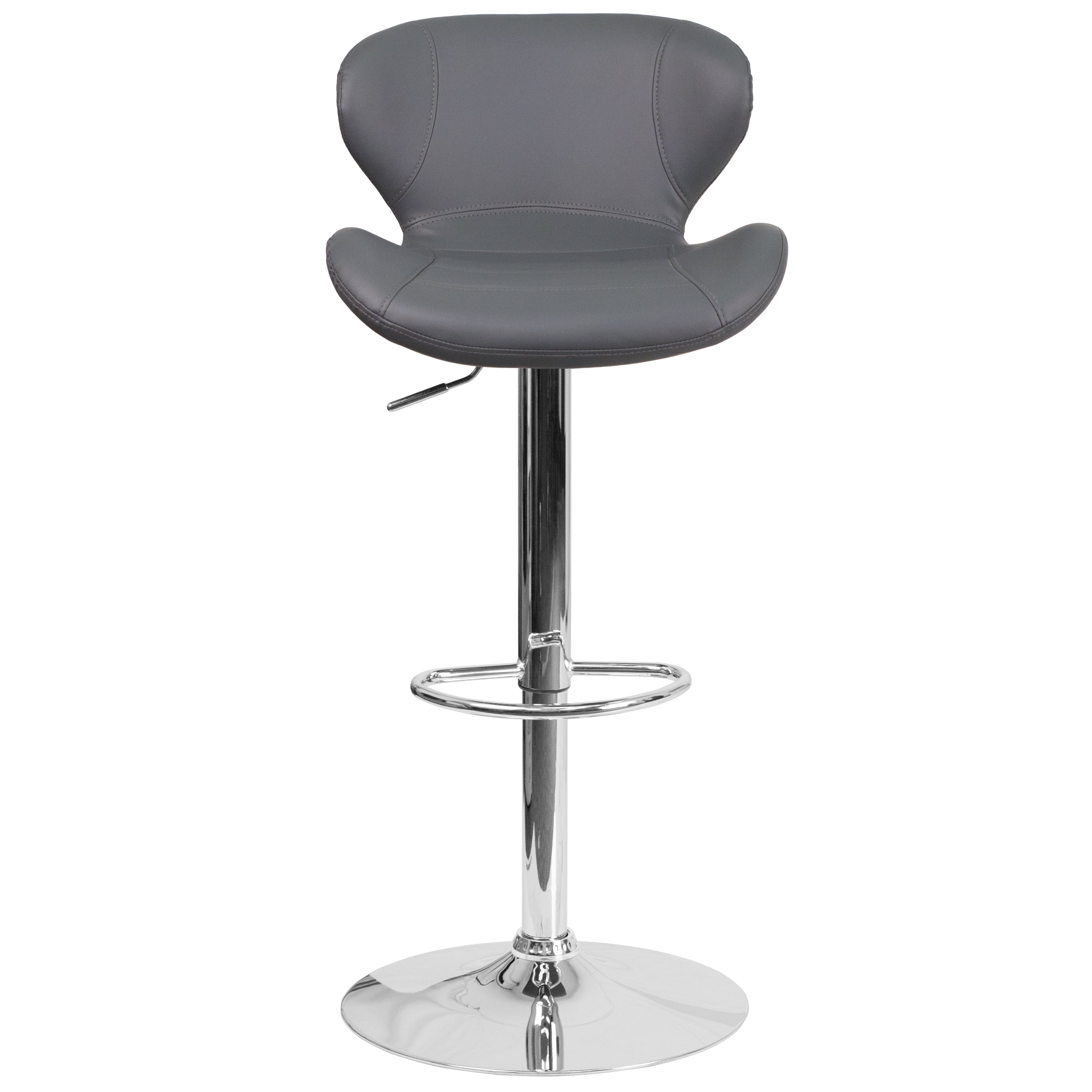 Contemporary Adjustable Height Barstool with Curved Back and Chrome Base