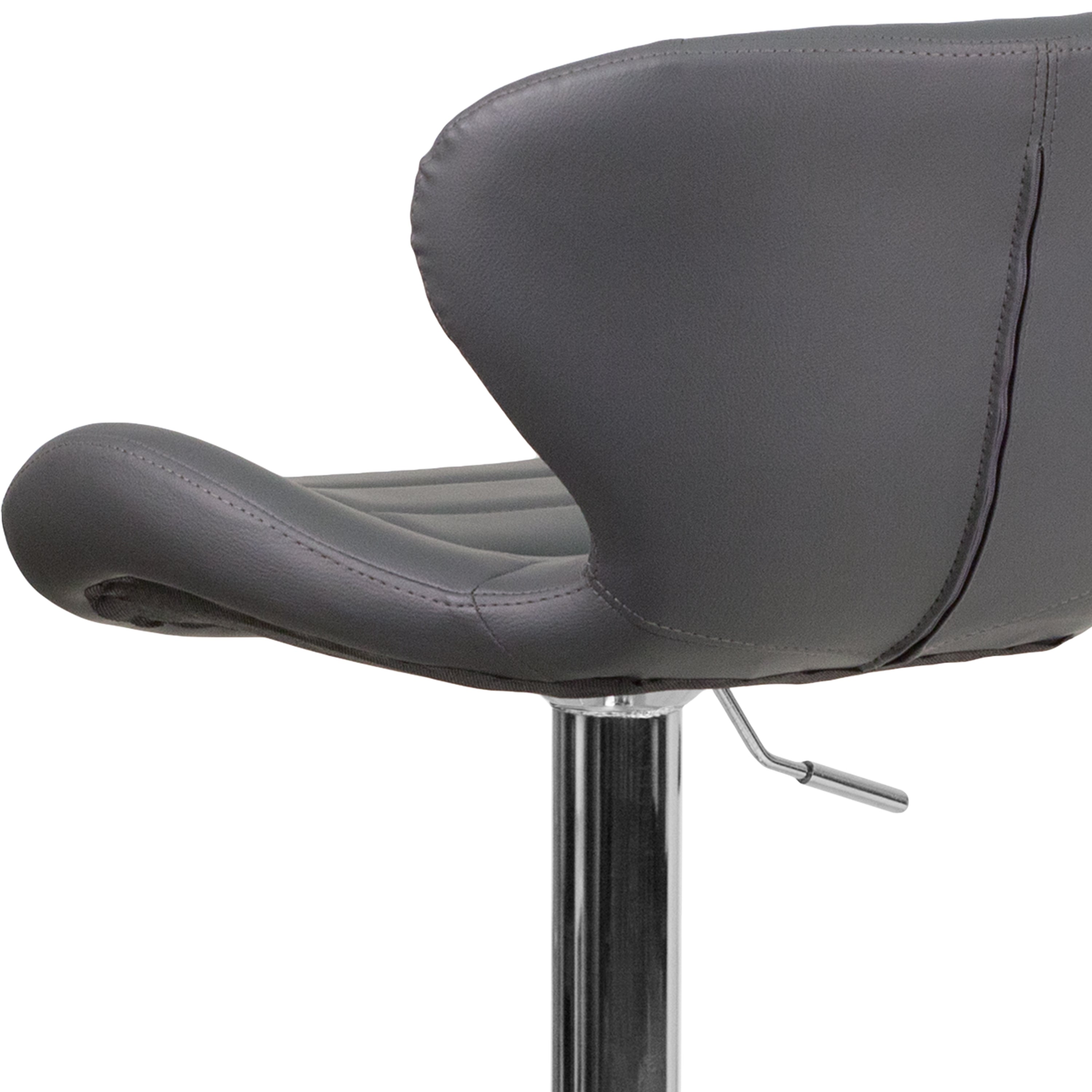 Contemporary Adjustable Height Barstool with Curved Back and Chrome Base