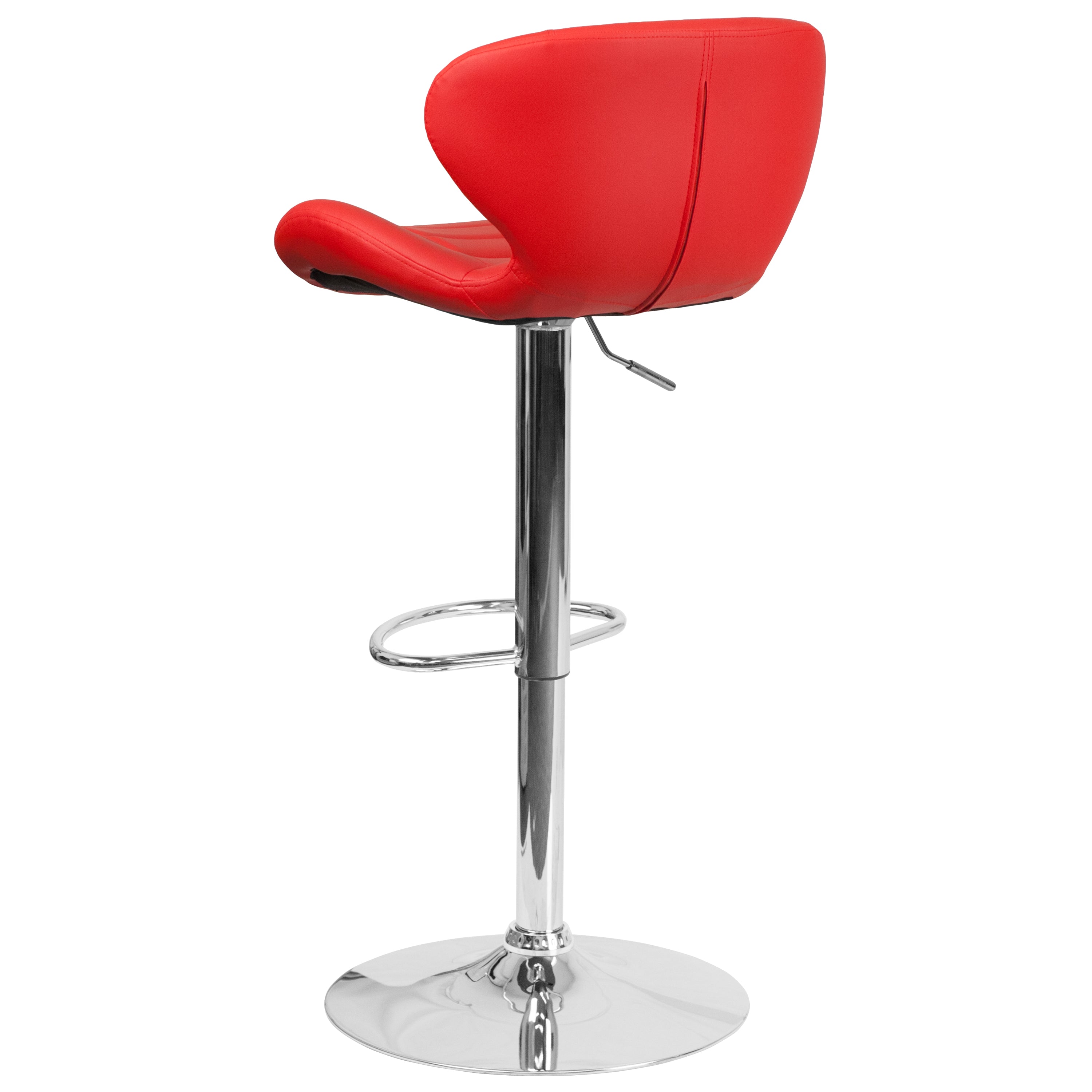 Contemporary Adjustable Height Barstool with Curved Back and Chrome Base