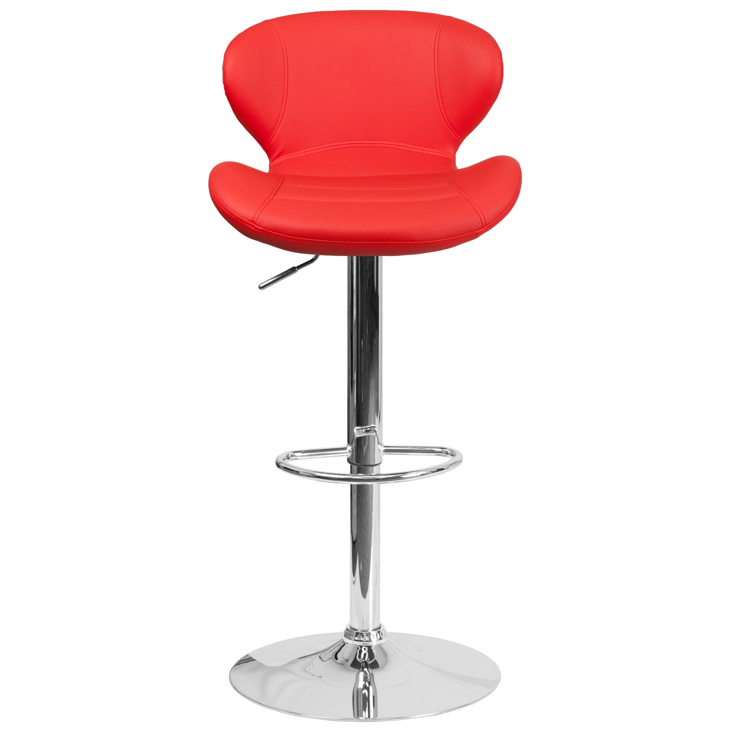 Contemporary Adjustable Height Barstool with Curved Back and Chrome Base