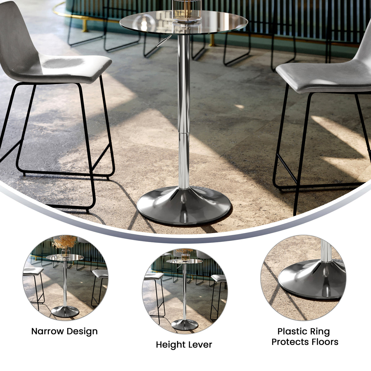 23.5'' Round Adjustable Height Glass Table (Adjustable Range 33.5'' - 41'')