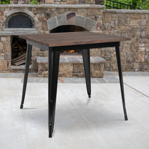 31.5" Square Metal Indoor Table with Rustic Wood Top