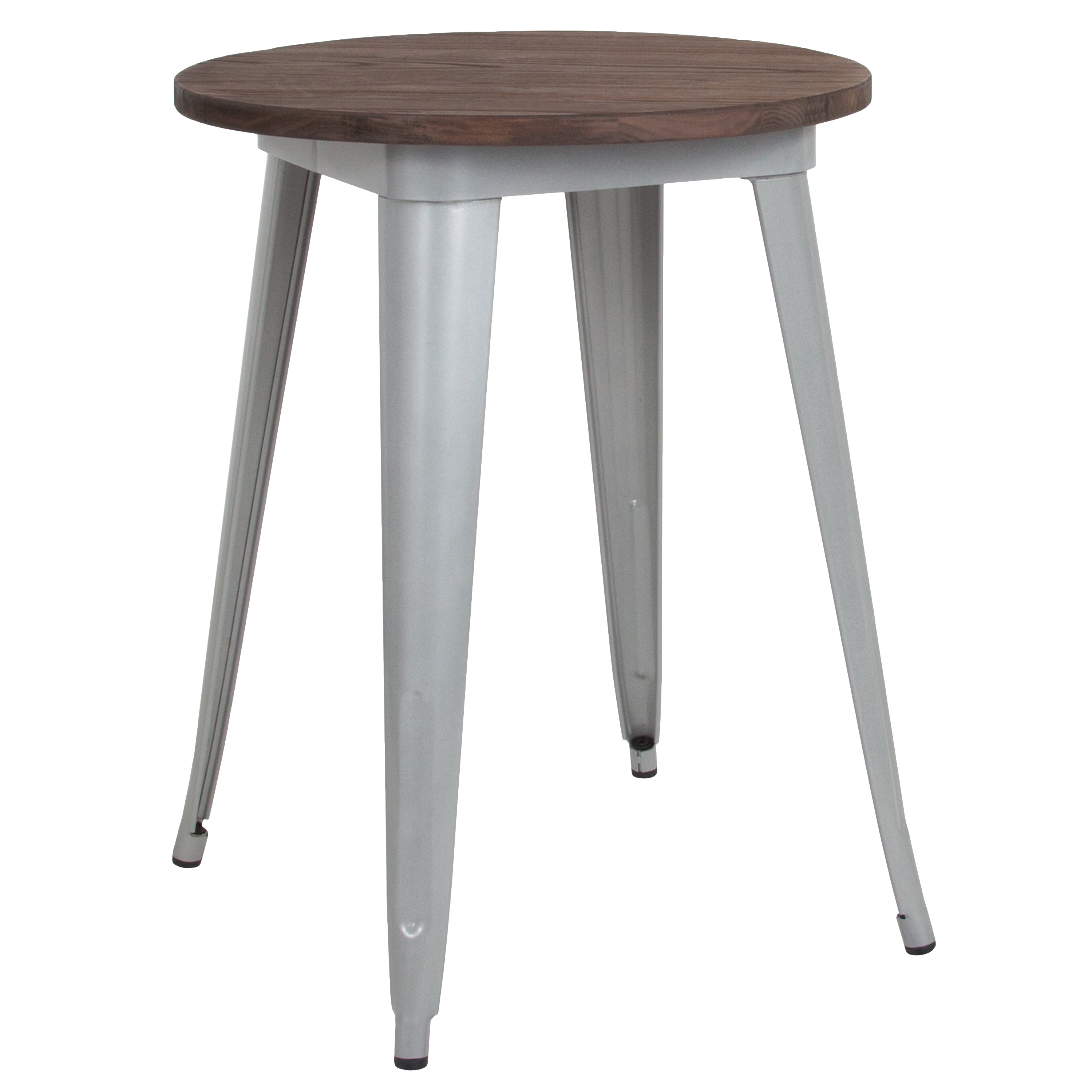 24" Round Metal Indoor Table with Rustic Wood Top-Metal/ Colorful Restaurant Table-Flash Furniture-Wall2Wall Furnishings