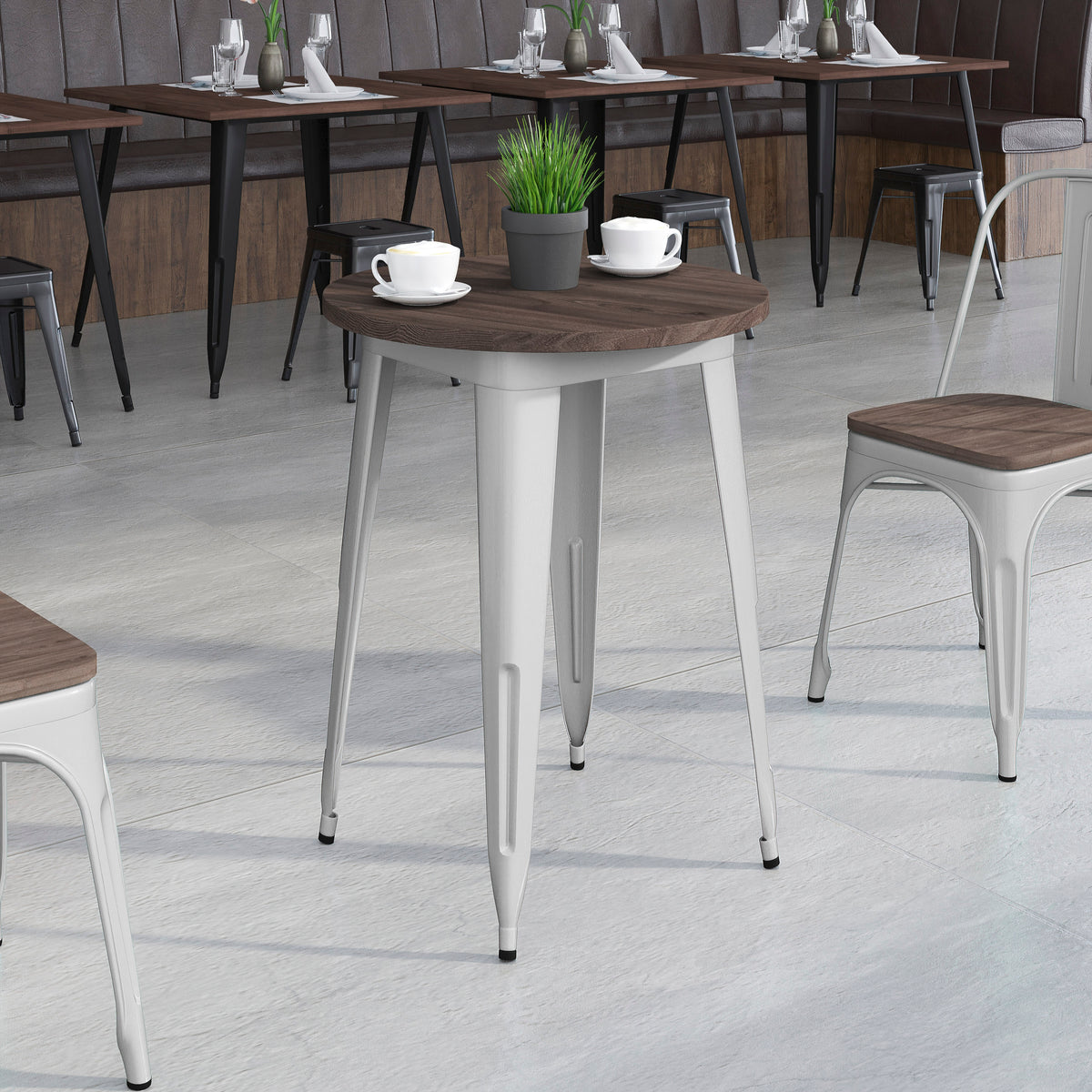 24" Round Metal Indoor Table with Rustic Wood Top