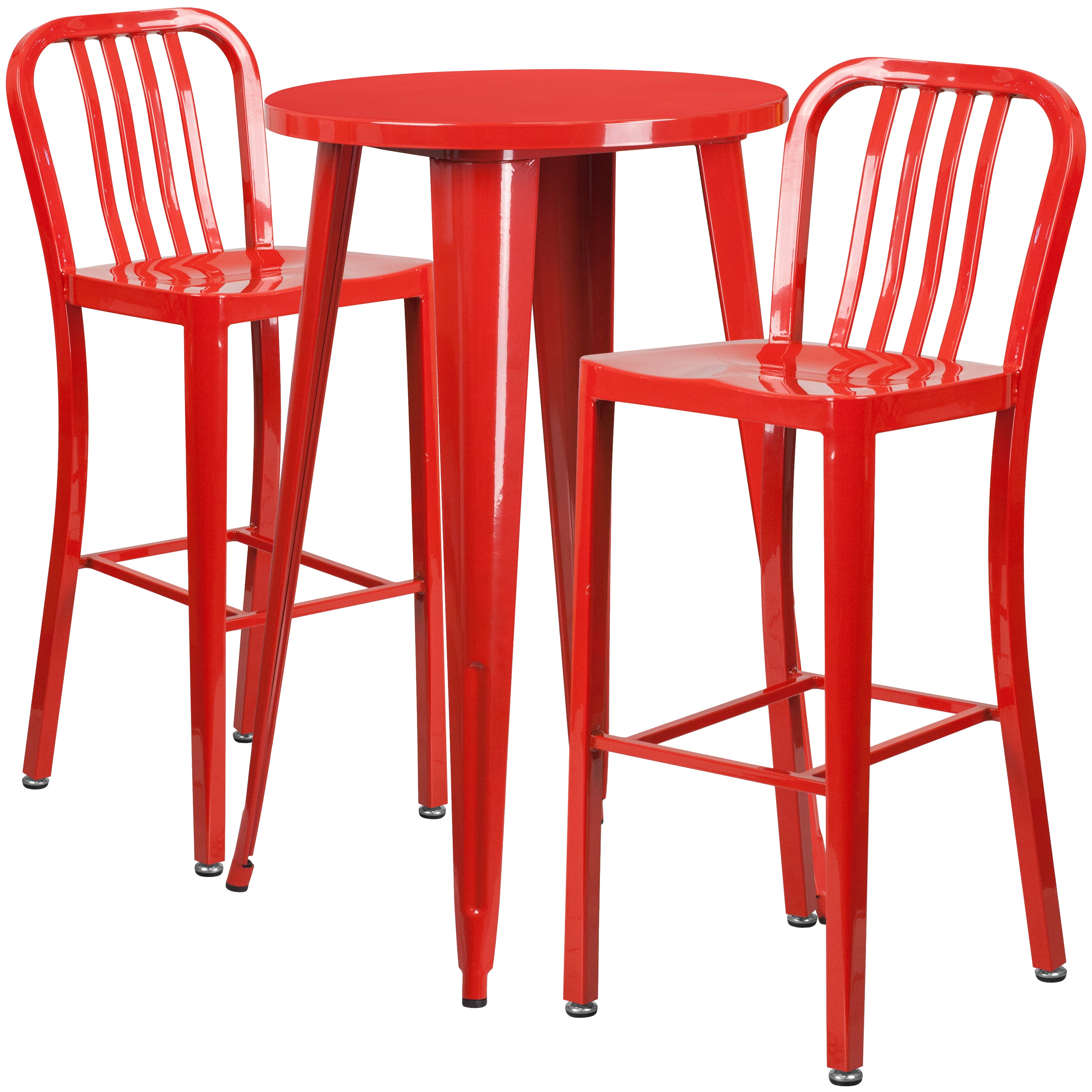 Commercial Grade 24" Round Metal Indoor-Outdoor Bar Table Set with 2 Vertical Slat Back Stools-Metal Colorful Bar Table and Stool Set-Flash Furniture-Wall2Wall Furnishings