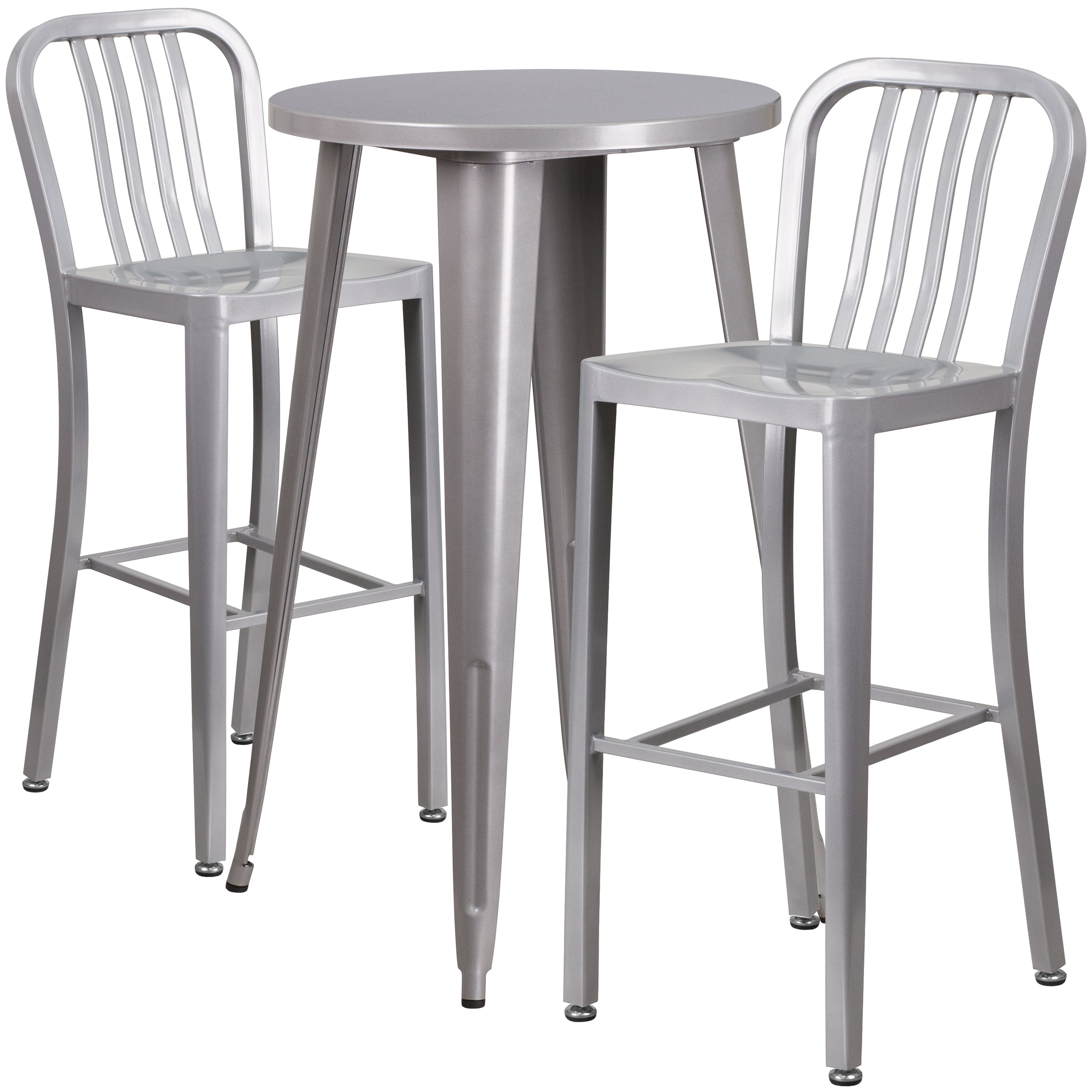 Commercial Grade 24" Round Metal Indoor-Outdoor Bar Table Set with 2 Vertical Slat Back Stools-Metal Colorful Bar Table and Stool Set-Flash Furniture-Wall2Wall Furnishings