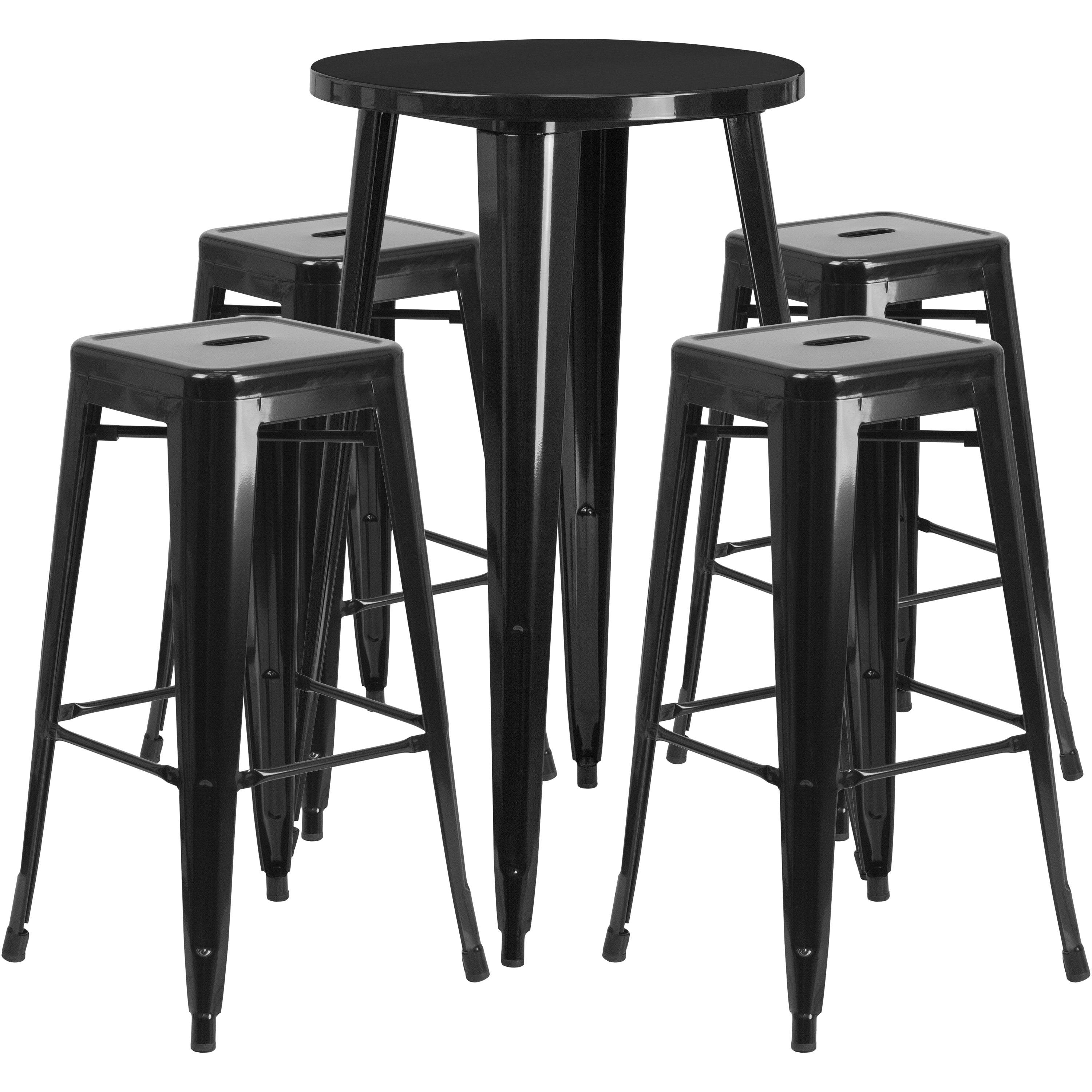 Commercial Grade 24" Round Metal Indoor-Outdoor Bar Table Set with 4 Square Seat Backless Stools-Metal Colorful Bar Table and Stool Set-Flash Furniture-Wall2Wall Furnishings