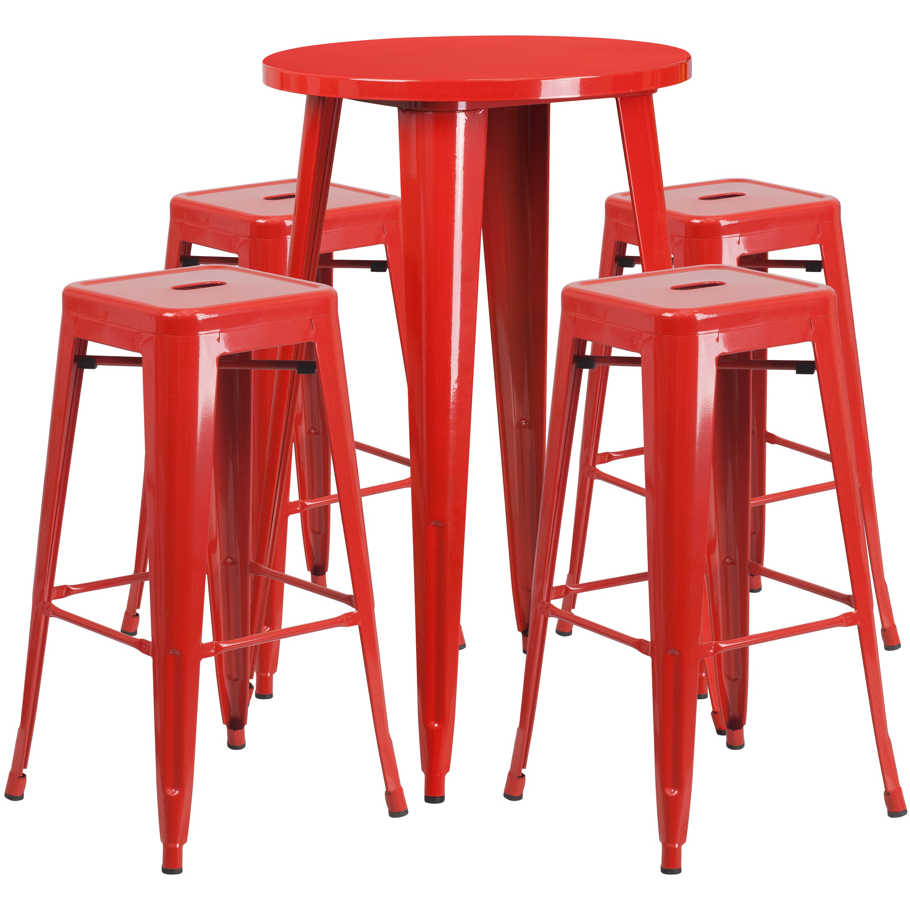 Commercial Grade 24" Round Metal Indoor-Outdoor Bar Table Set with 4 Square Seat Backless Stools-Metal Colorful Bar Table and Stool Set-Flash Furniture-Wall2Wall Furnishings
