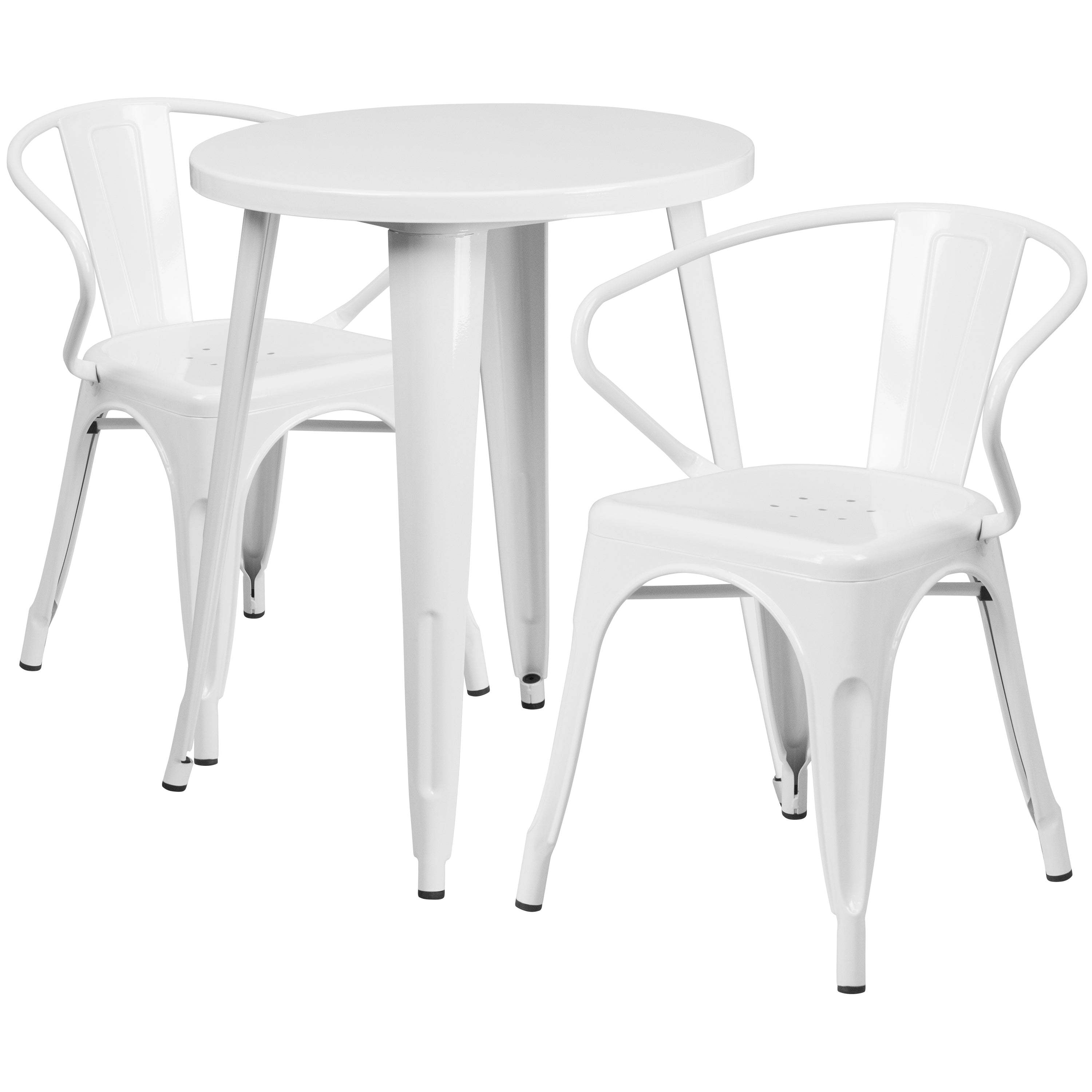 Commercial Grade 24" Round Metal Indoor-Outdoor Table Set with 2 Arm Chairs-Indoor/Outdoor Dining Sets-Flash Furniture-Wall2Wall Furnishings
