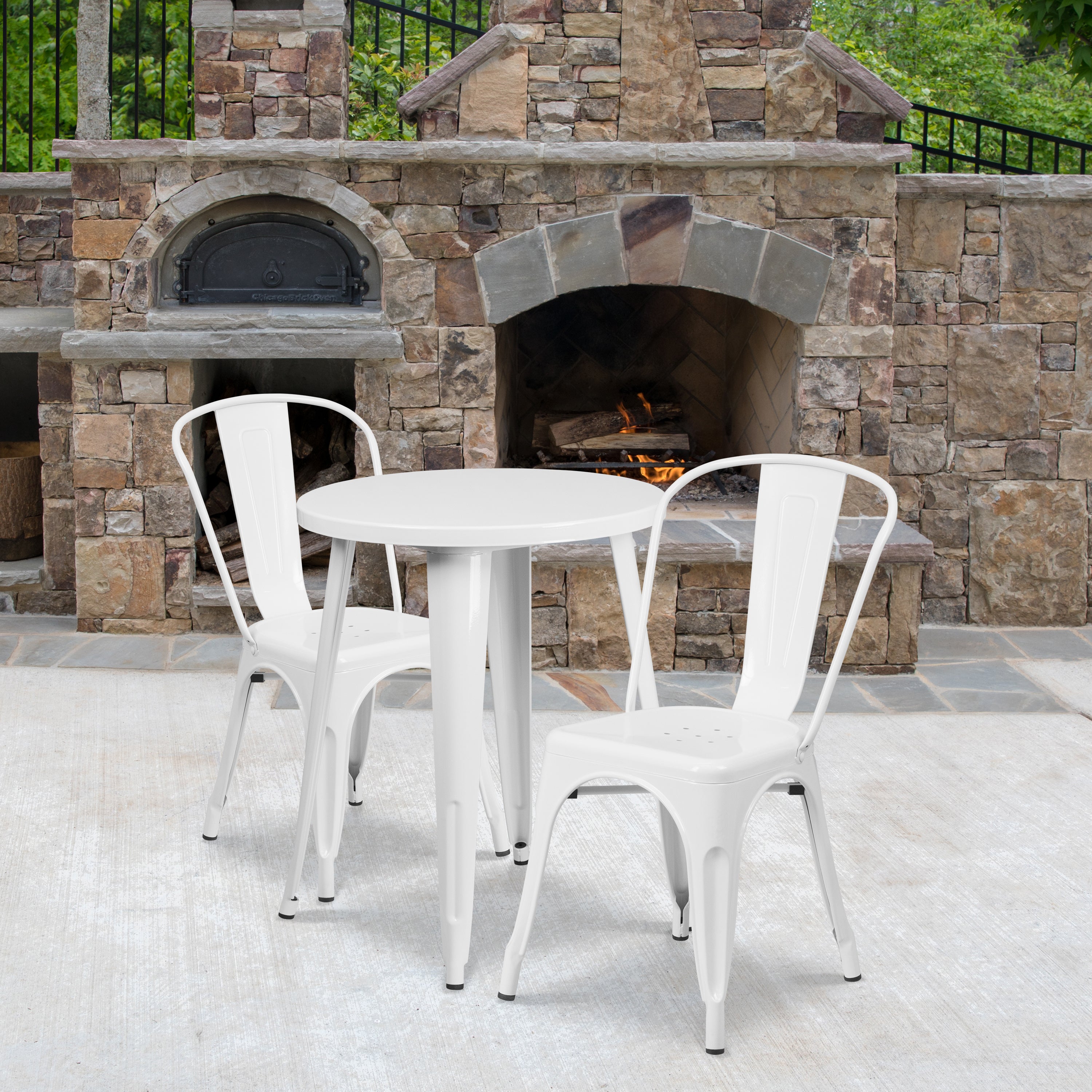 Commercial Grade 24" Round Metal Indoor-Outdoor Table Set with 2 Cafe Chairs-Indoor/Outdoor Dining Sets-Flash Furniture-Wall2Wall Furnishings