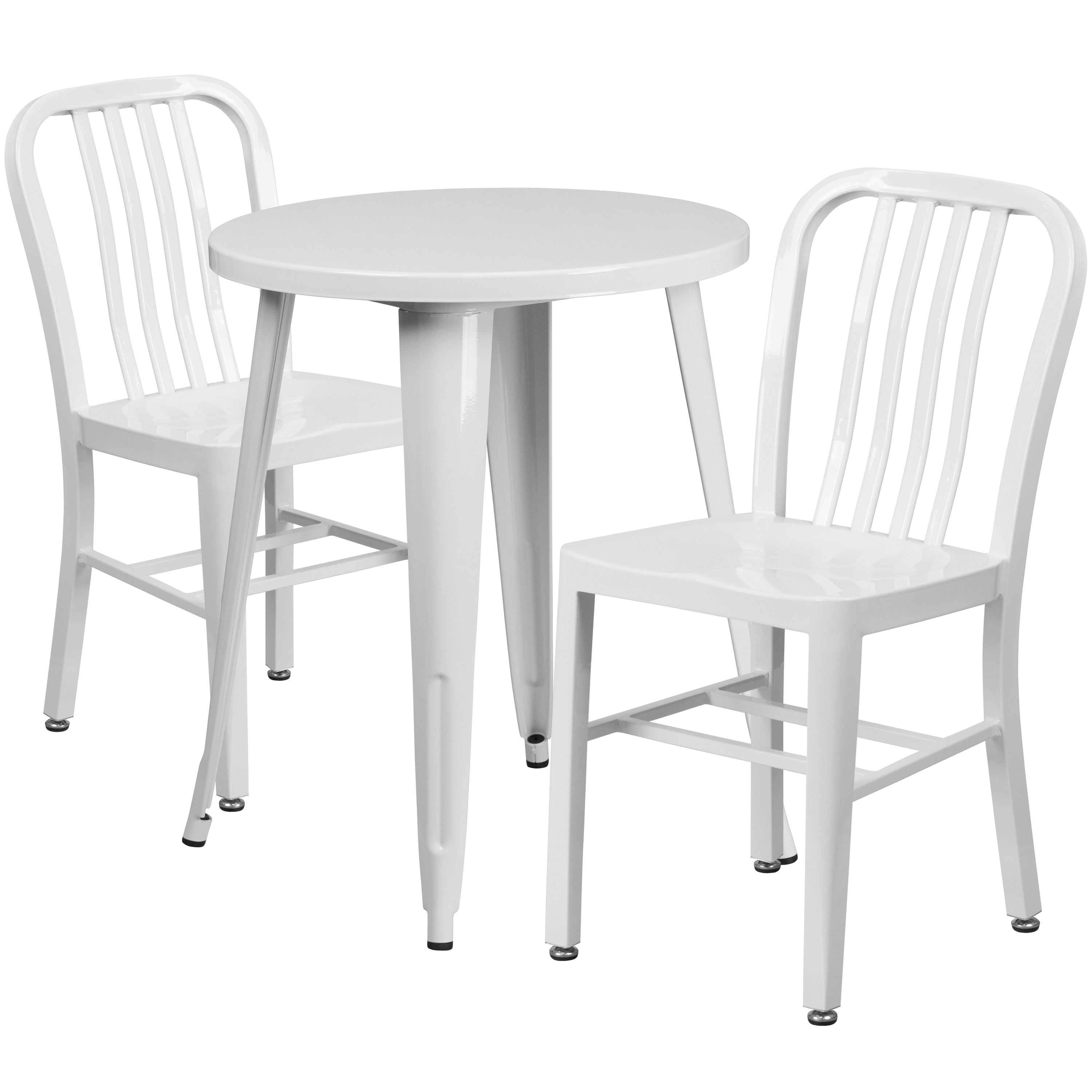 Commercial Grade 24" Round Metal Indoor-Outdoor Table Set with 2 Vertical Slat Back Chairs-Indoor/Outdoor Dining Sets-Flash Furniture-Wall2Wall Furnishings