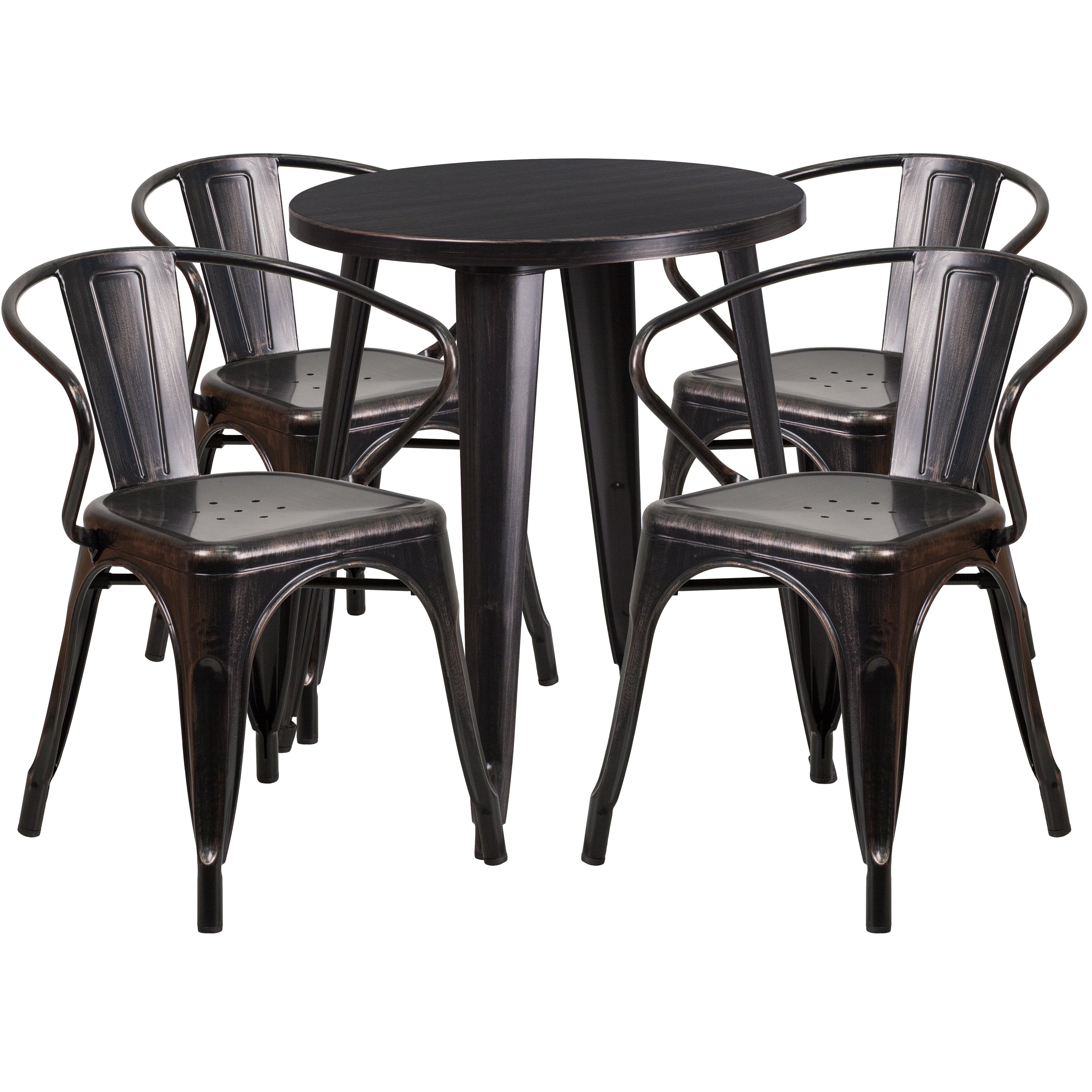 Commercial Grade 24" Round Metal Indoor-Outdoor Table Set with 4 Arm Chairs-Indoor/Outdoor Dining Sets-Flash Furniture-Wall2Wall Furnishings
