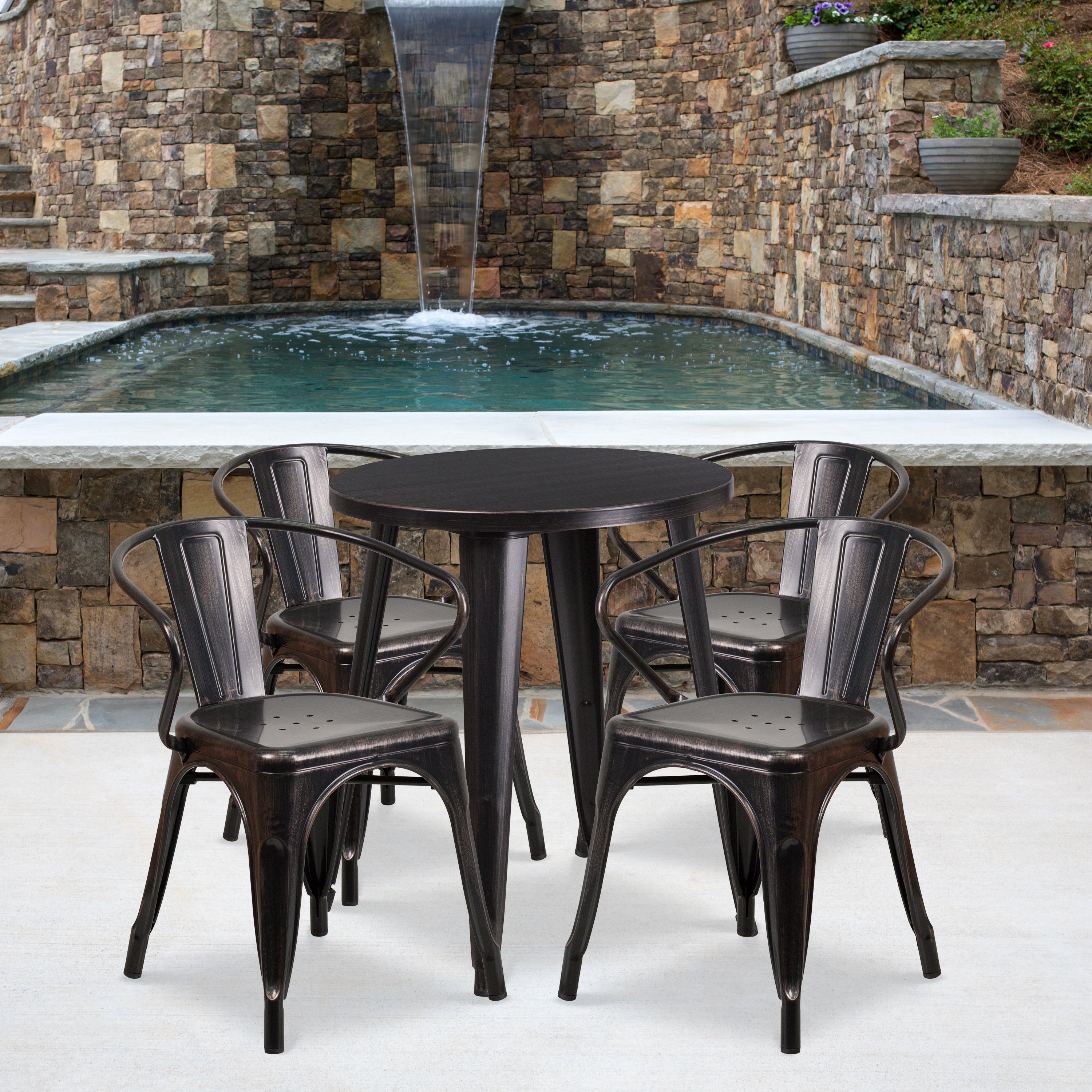 Commercial Grade 24" Round Metal Indoor-Outdoor Table Set with 4 Arm Chairs-Indoor/Outdoor Dining Sets-Flash Furniture-Wall2Wall Furnishings
