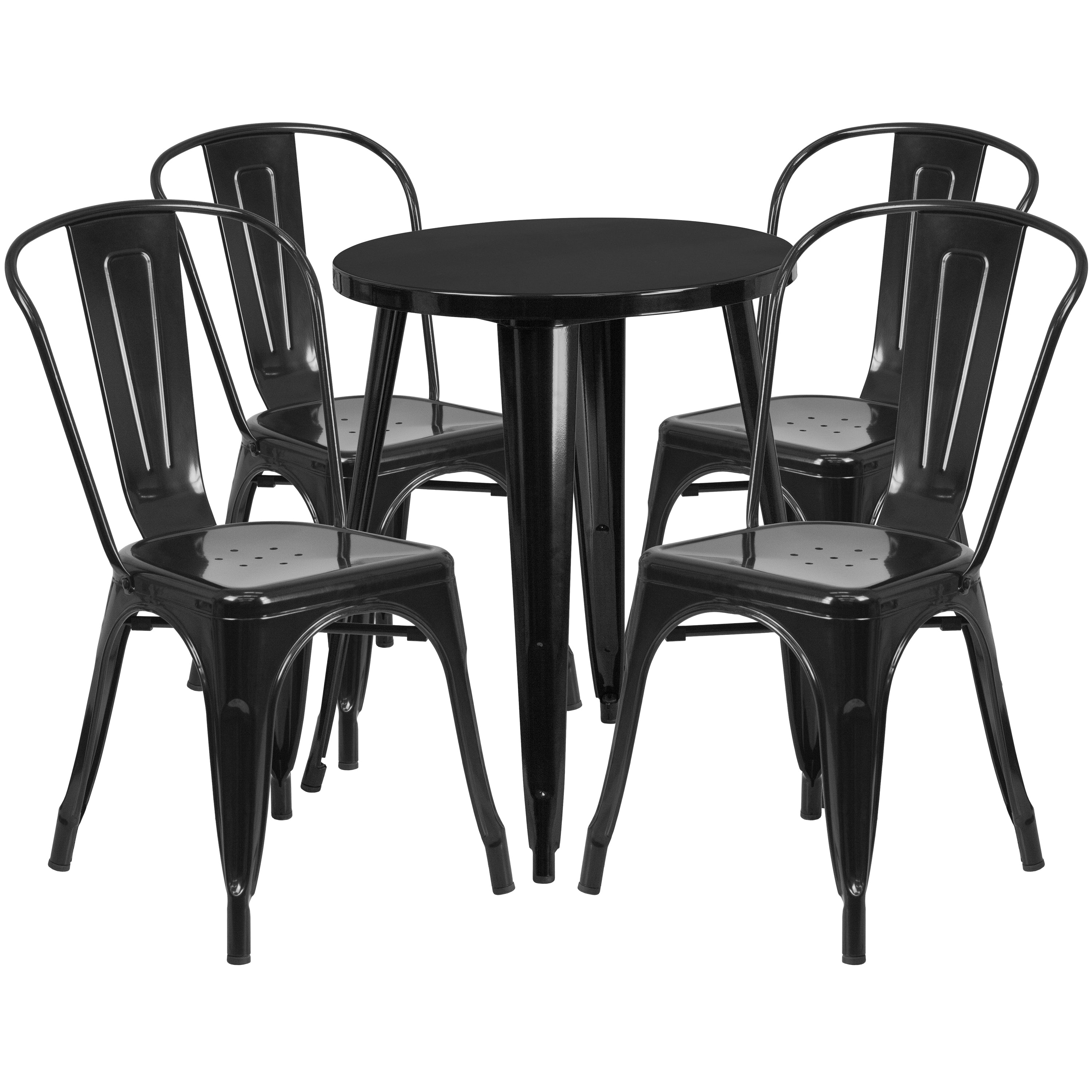 Commercial Grade 24" Round Metal Indoor-Outdoor Table Set with 4 Cafe Chairs-Indoor/Outdoor Dining Sets-Flash Furniture-Wall2Wall Furnishings