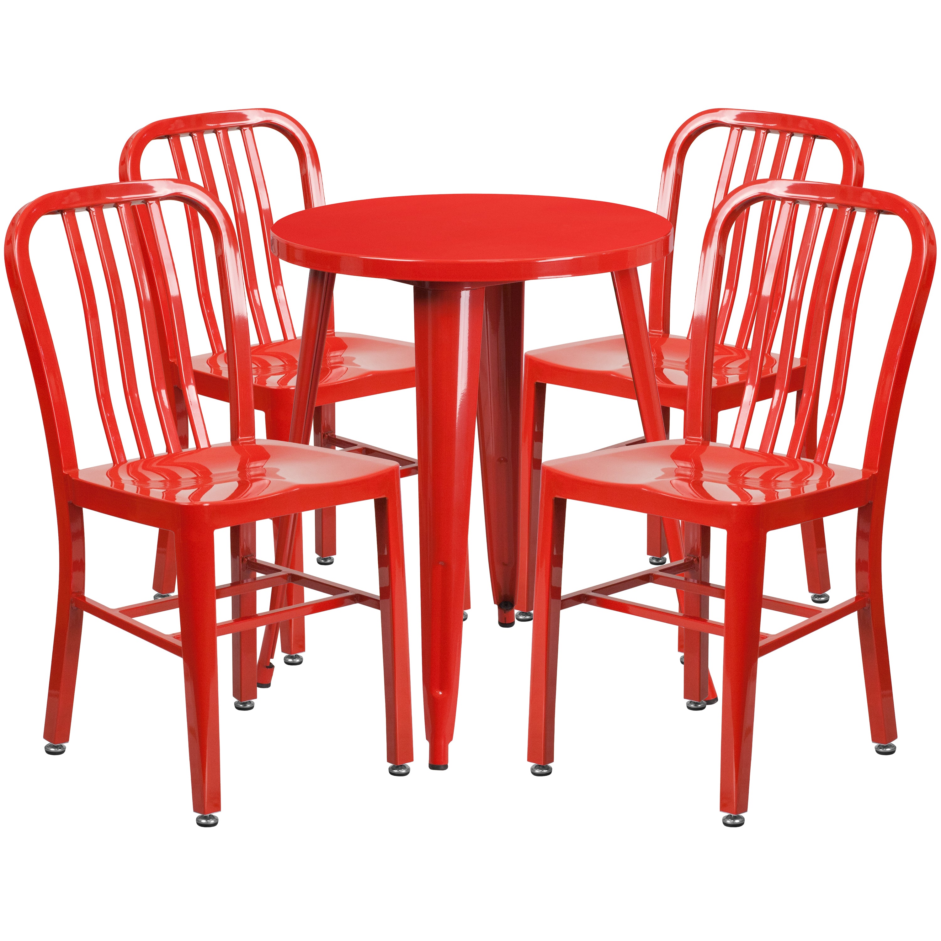 Commercial Grade 24" Round Metal Indoor-Outdoor Table Set with 4 Vertical Slat Back Chairs-Indoor/Outdoor Dining Sets-Flash Furniture-Wall2Wall Furnishings