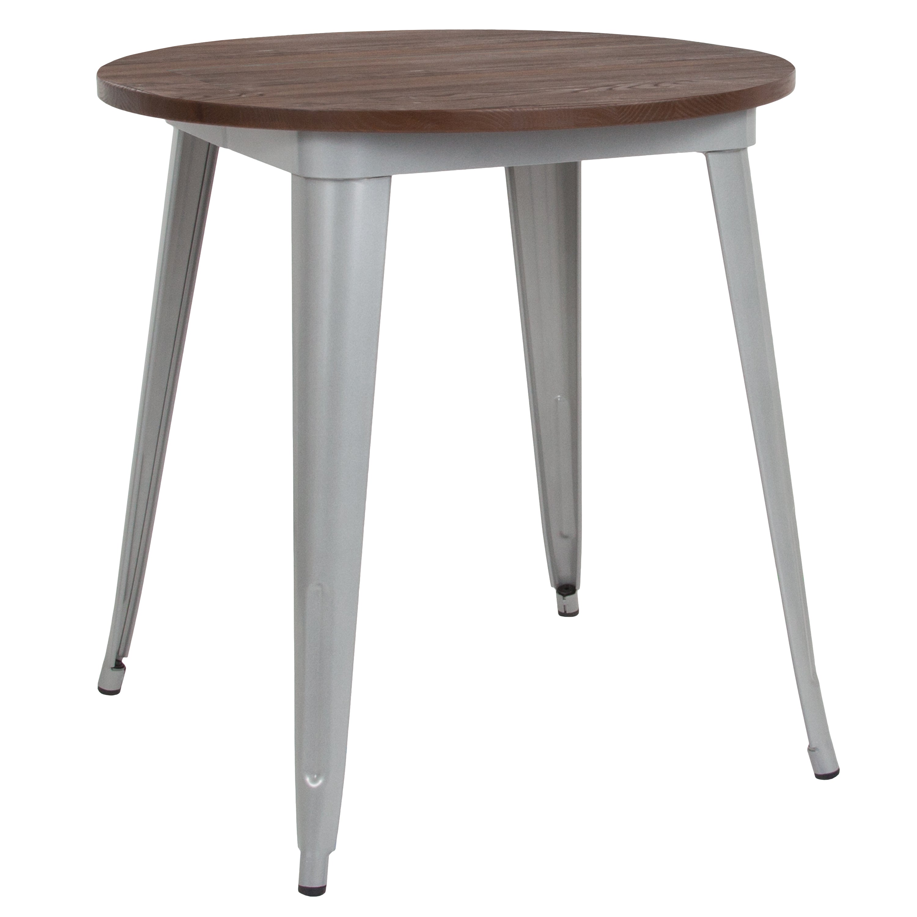 30" Round Metal Indoor Table with Rustic Wood Top-Metal/ Colorful Restaurant Table-Flash Furniture-Wall2Wall Furnishings