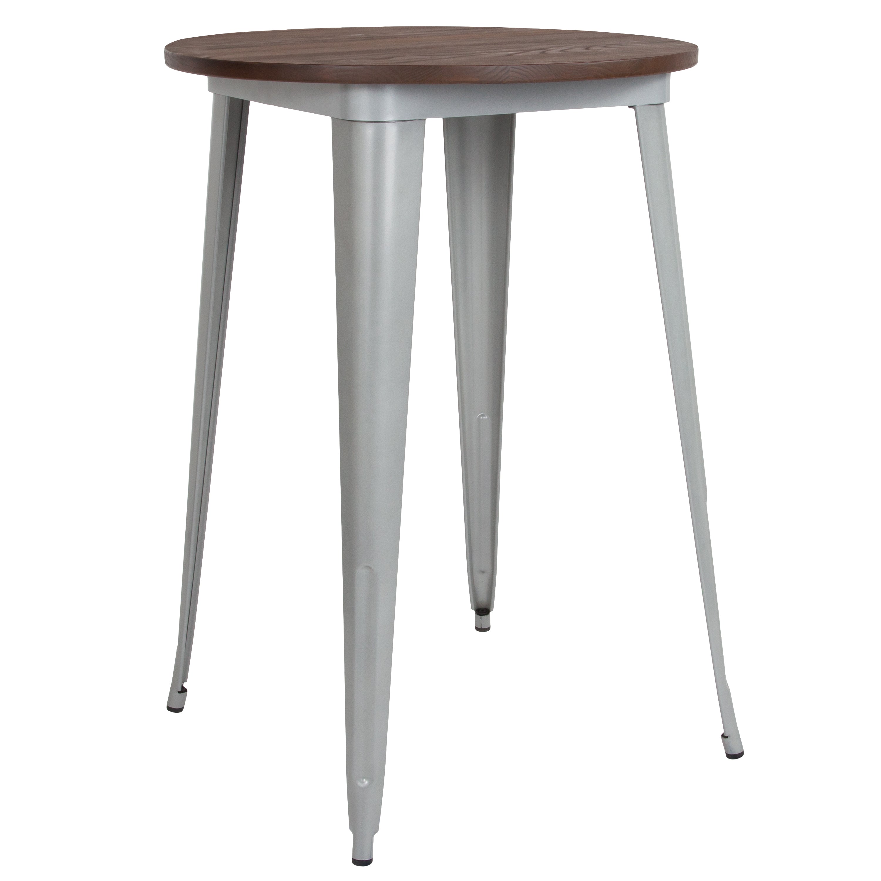 30" Round Metal Indoor Bar Height Table with Rustic Wood Top-Metal/ Colorful Restaurant Table-Flash Furniture-Wall2Wall Furnishings