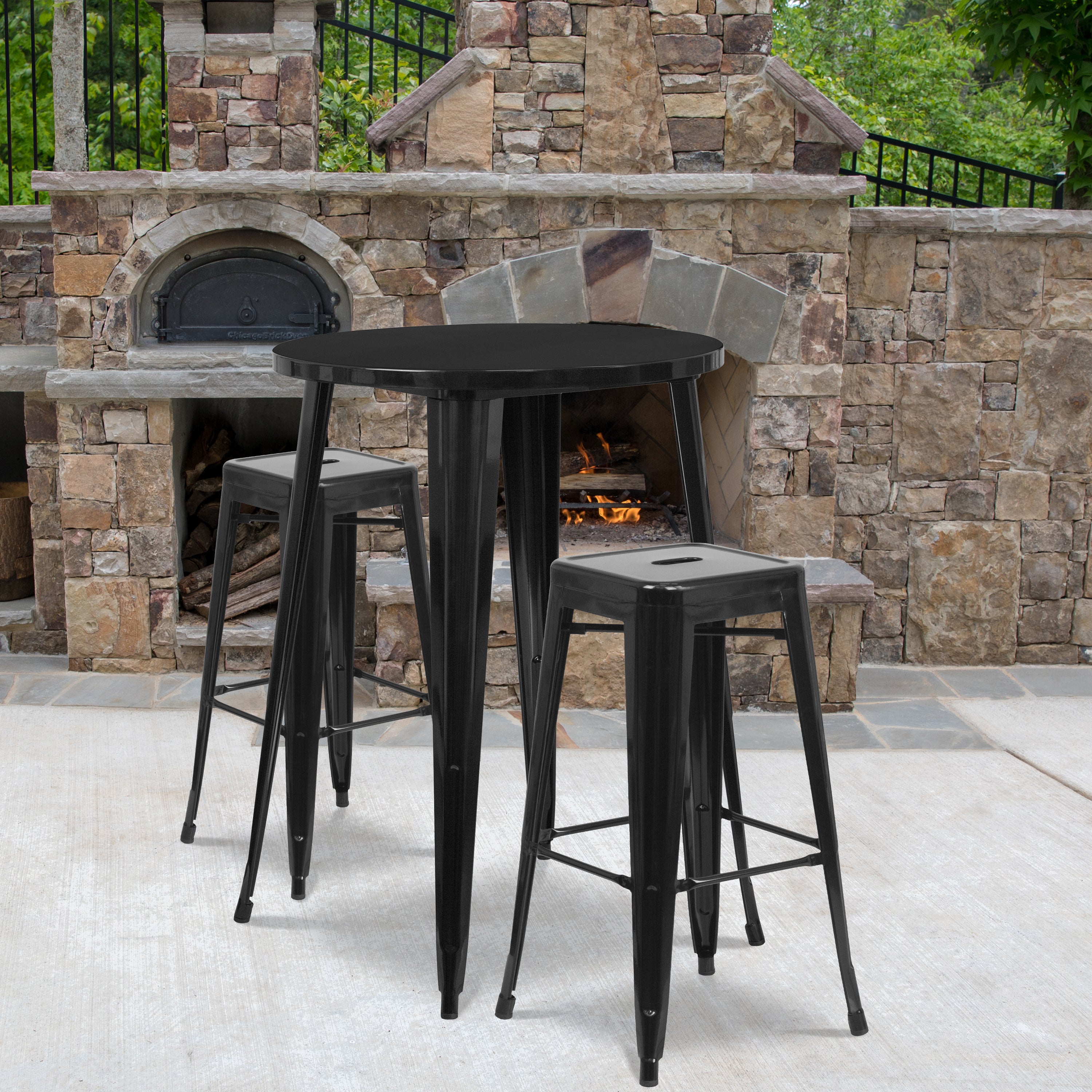 Commercial Grade 30" Round Metal Indoor-Outdoor Bar Table Set with 2 Square Seat Backless Stools-Indoor/Outdoor Dining Sets-Flash Furniture-Wall2Wall Furnishings