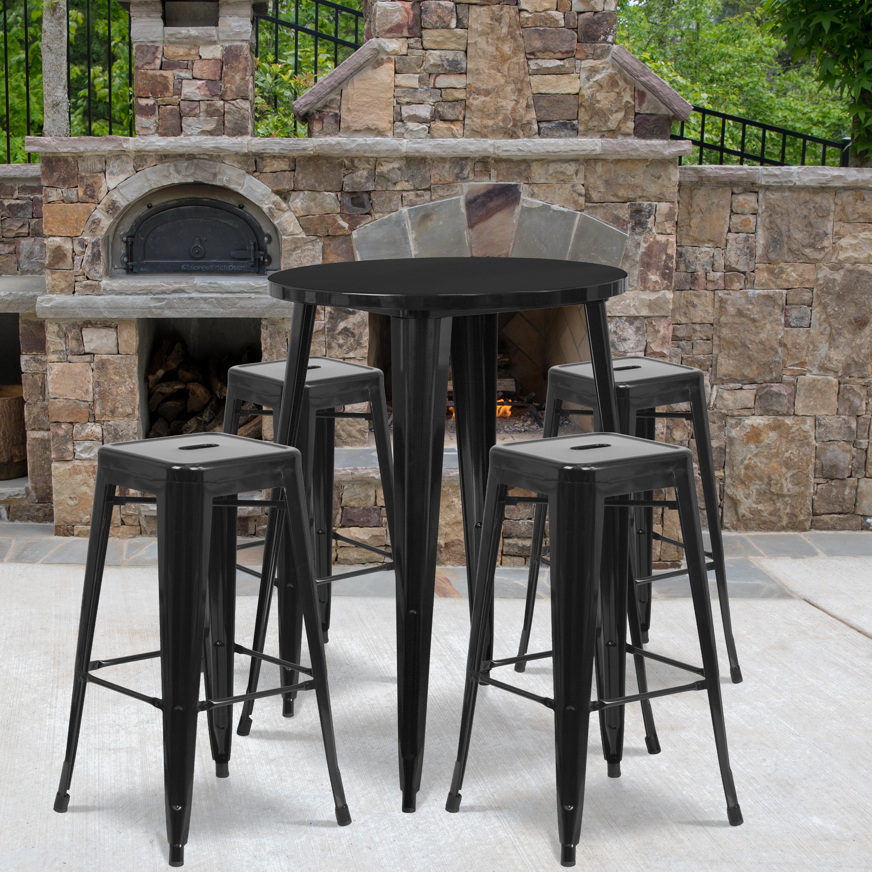 Commercial Grade 30" Round Metal Indoor-Outdoor Bar Table Set with 4 Square Seat Backless Stools-Indoor/Outdoor Dining Sets-Flash Furniture-Wall2Wall Furnishings
