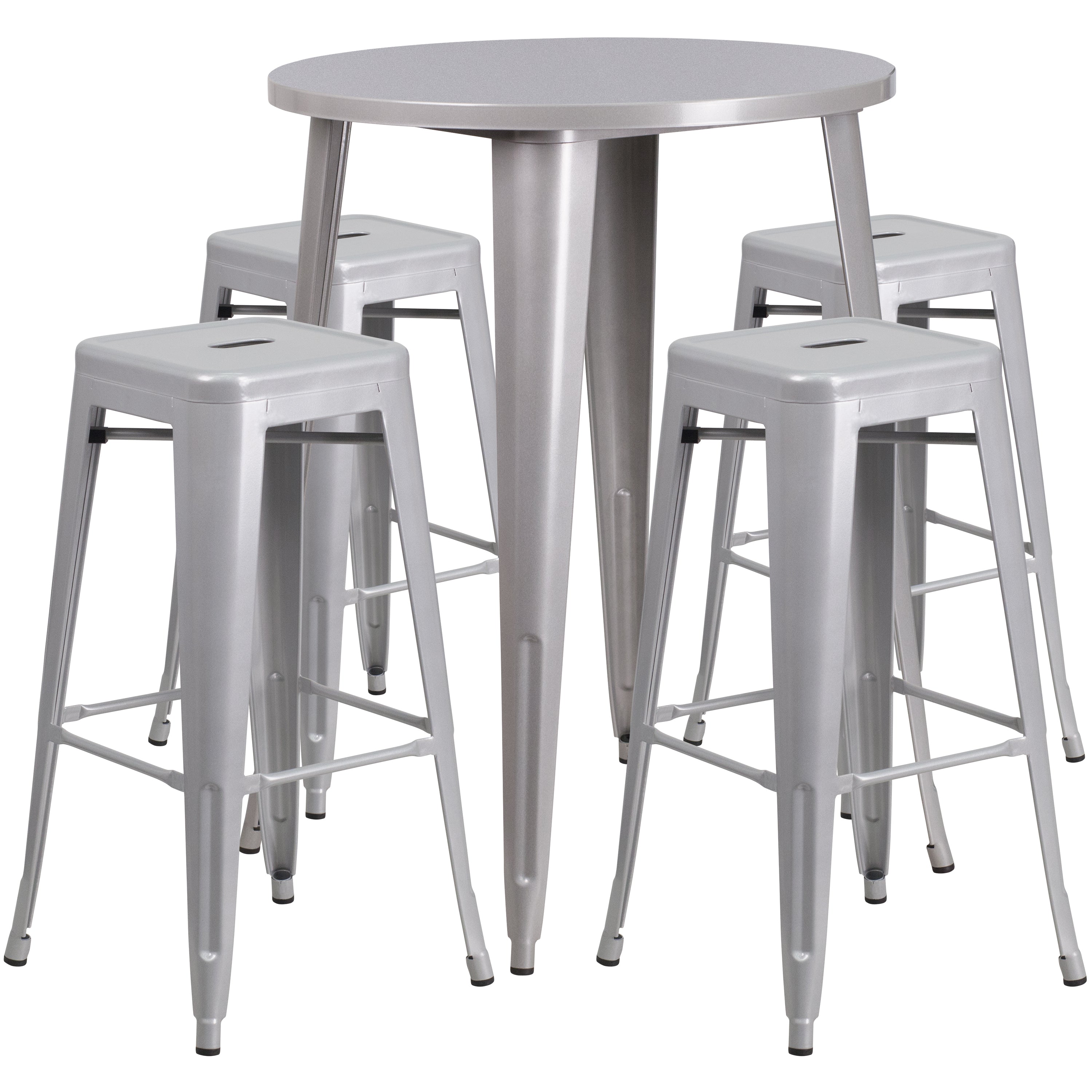 Commercial Grade 30" Round Metal Indoor-Outdoor Bar Table Set with 4 Square Seat Backless Stools-Indoor/Outdoor Dining Sets-Flash Furniture-Wall2Wall Furnishings