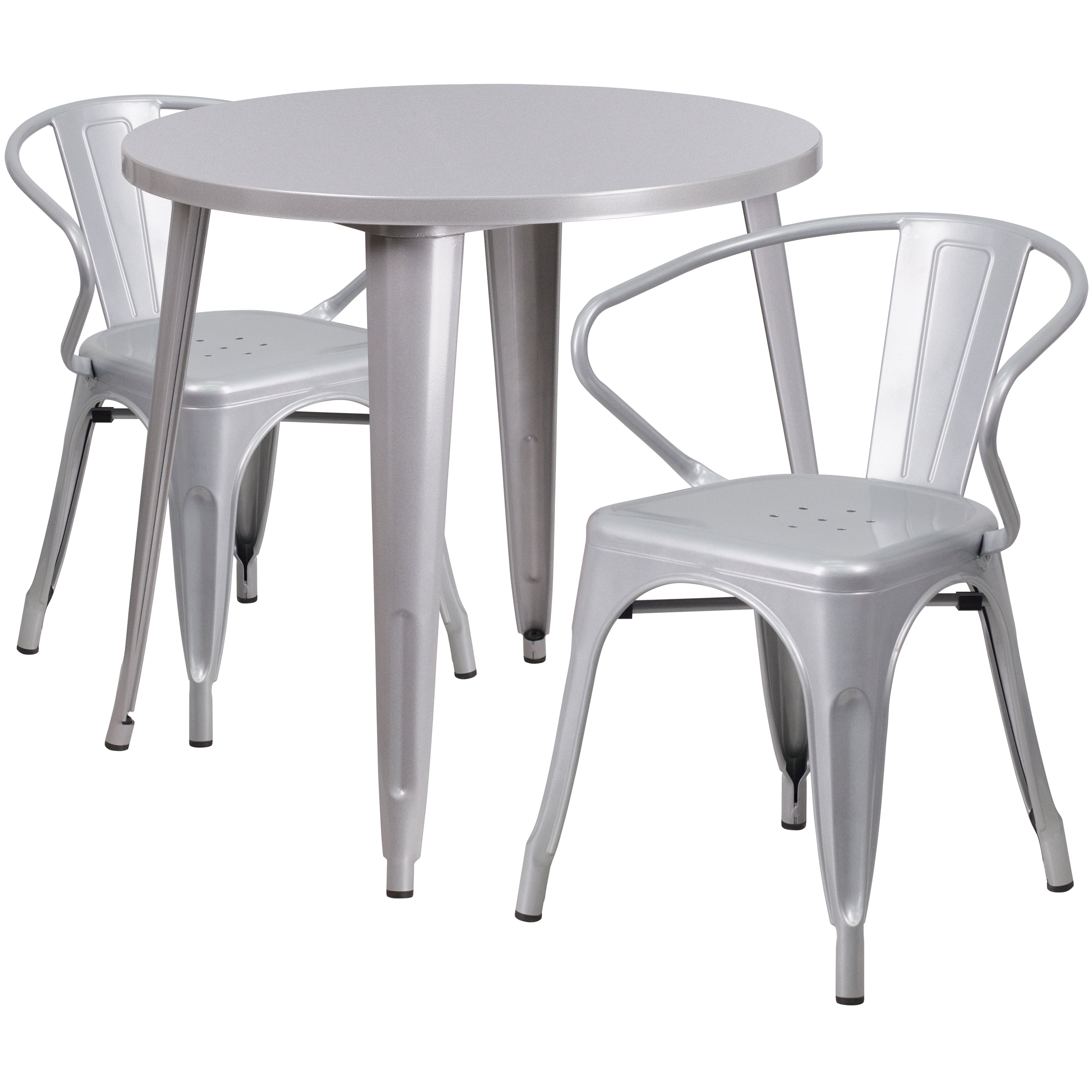 Commercial Grade 30" Round Metal Indoor-Outdoor Table Set with 2 Arm Chairs-Indoor/Outdoor Dining Sets-Flash Furniture-Wall2Wall Furnishings