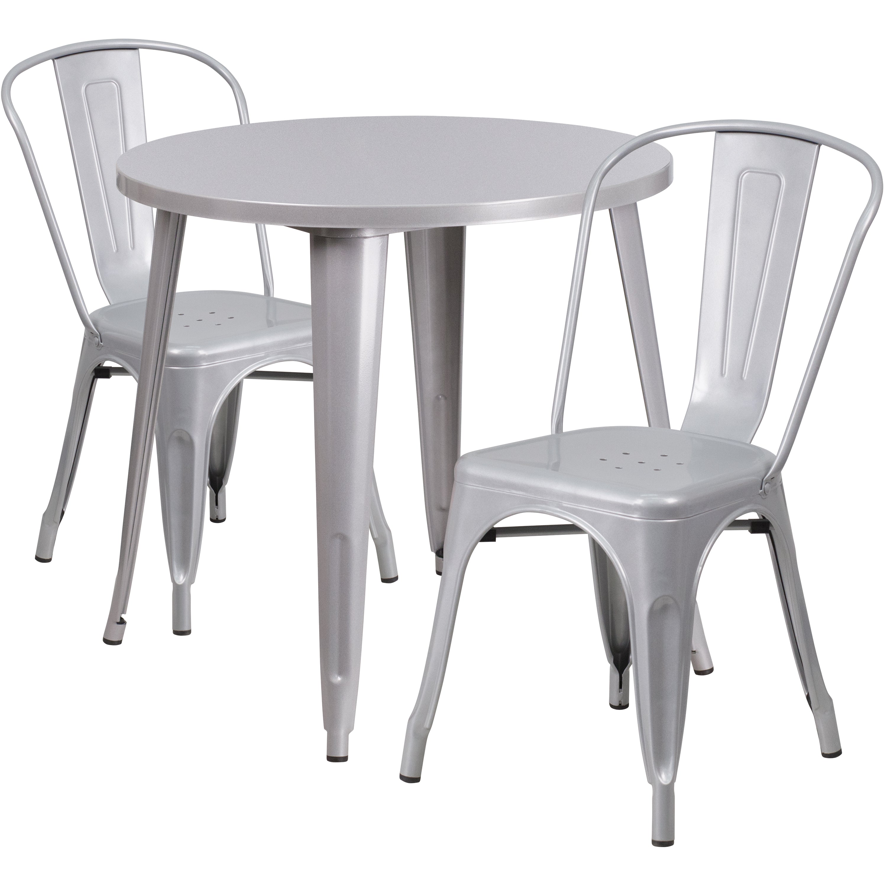 Commercial Grade 30" Round Metal Indoor-Outdoor Table Set with 2 Cafe Chairs-Indoor/Outdoor Dining Sets-Flash Furniture-Wall2Wall Furnishings