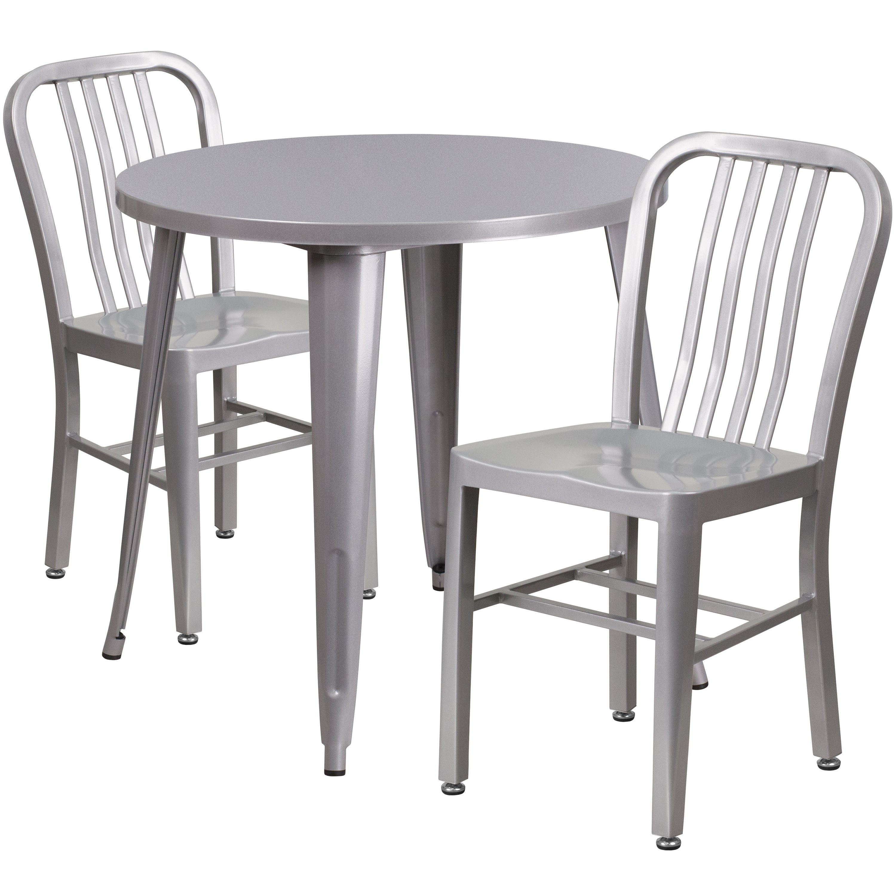 Commercial Grade 30" Round Metal Indoor-Outdoor Table Set with 2 Vertical Slat Back Chairs-Indoor/Outdoor Dining Sets-Flash Furniture-Wall2Wall Furnishings