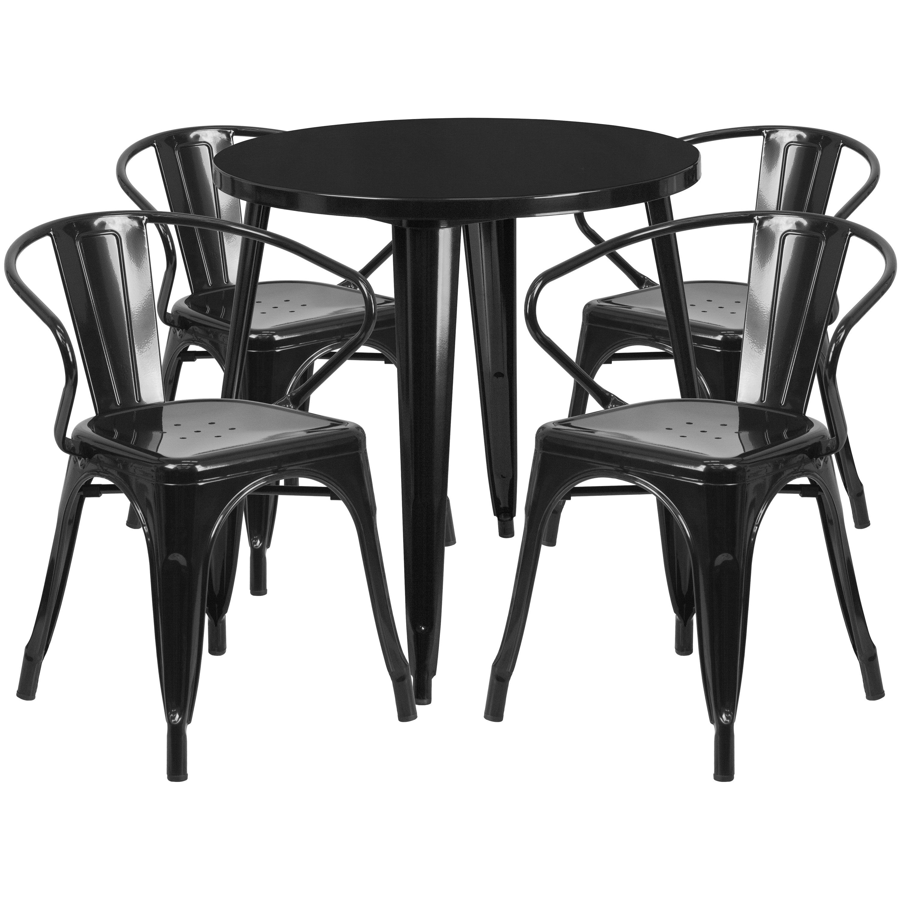 Commercial Grade 30" Round Metal Indoor-Outdoor Table Set with 4 Arm Chairs-Indoor/Outdoor Dining Sets-Flash Furniture-Wall2Wall Furnishings